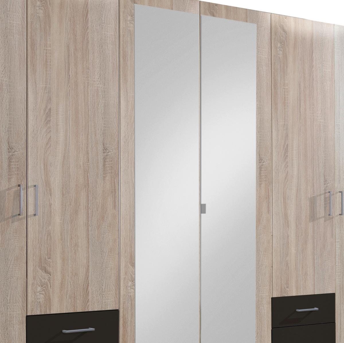 Drehtürenschrank Mit Spiegel + Laden 270cm Fly, Eiche Dekor - Eichefarben/Graphitfarben, Design, Glas/Holzwerkstoff (270/210/58cm) - MID.YOU