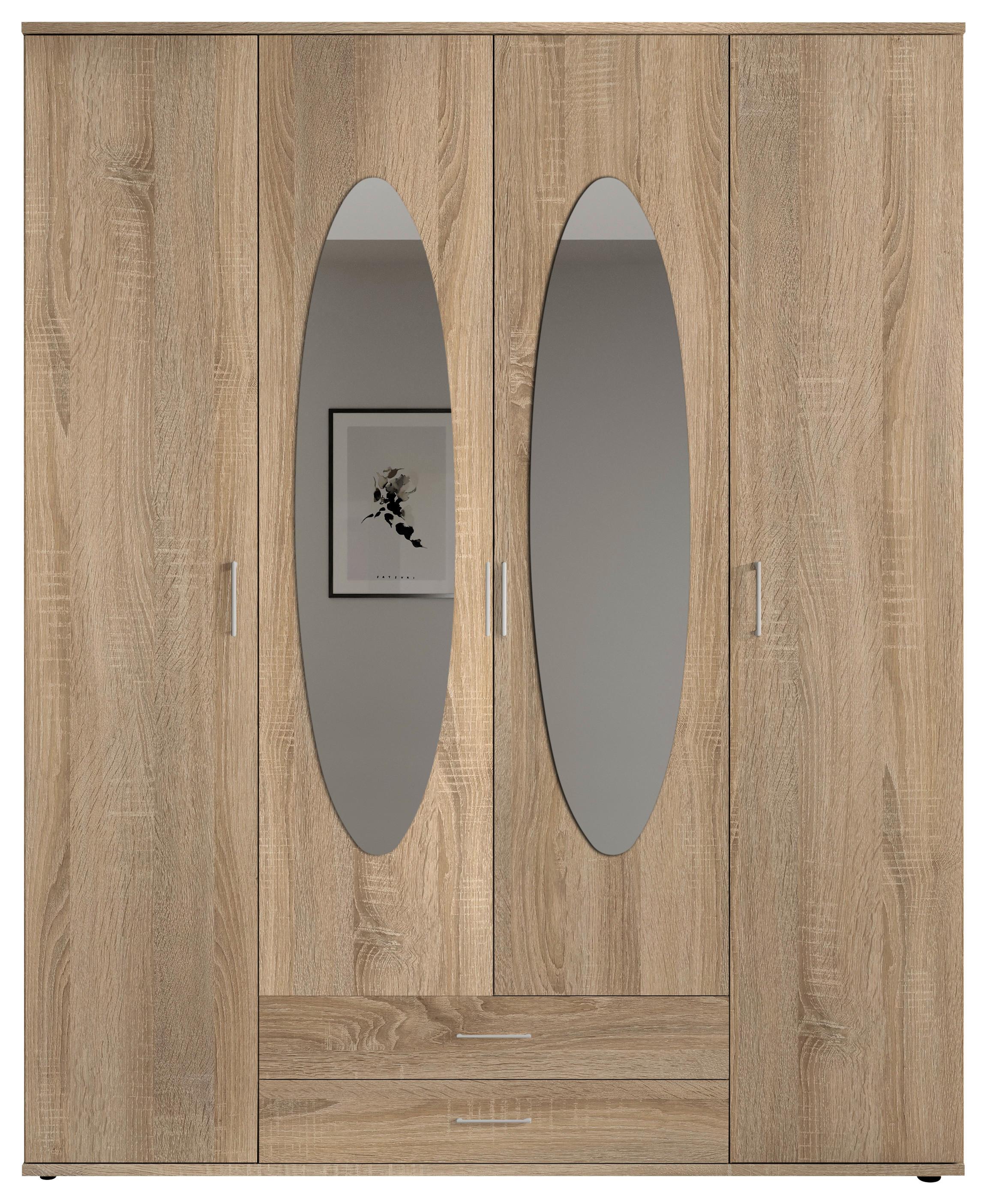 Drehtürenschrank Mit Spiegel 159cmpaul,eiche Sonoma 4-Türig - Sonoma Eiche, Basics, Glas/Holzwerkstoff (159/196/54cm)