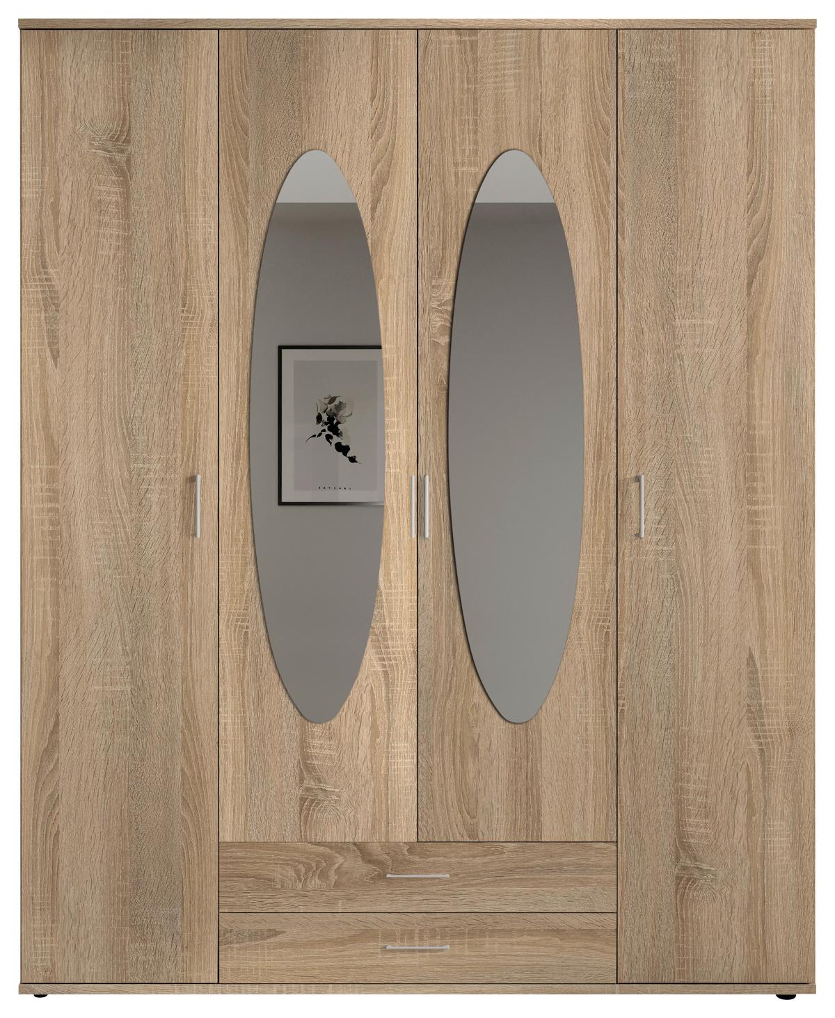 Drehtürenschrank Mit Spiegel 159cmpaul,eiche Sonoma 4-Türig - Sonoma Eiche, Basics, Glas/Holzwerkstoff (159/196/54cm)