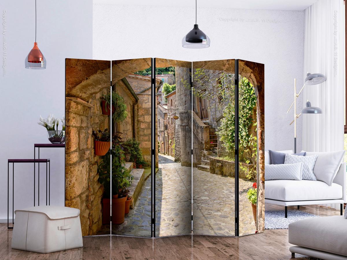 Paravent Braun Grün B: 225 Cm - Braun/Grün, Basics, Holz/Kunststoff (225/172/3cm) - artgeist