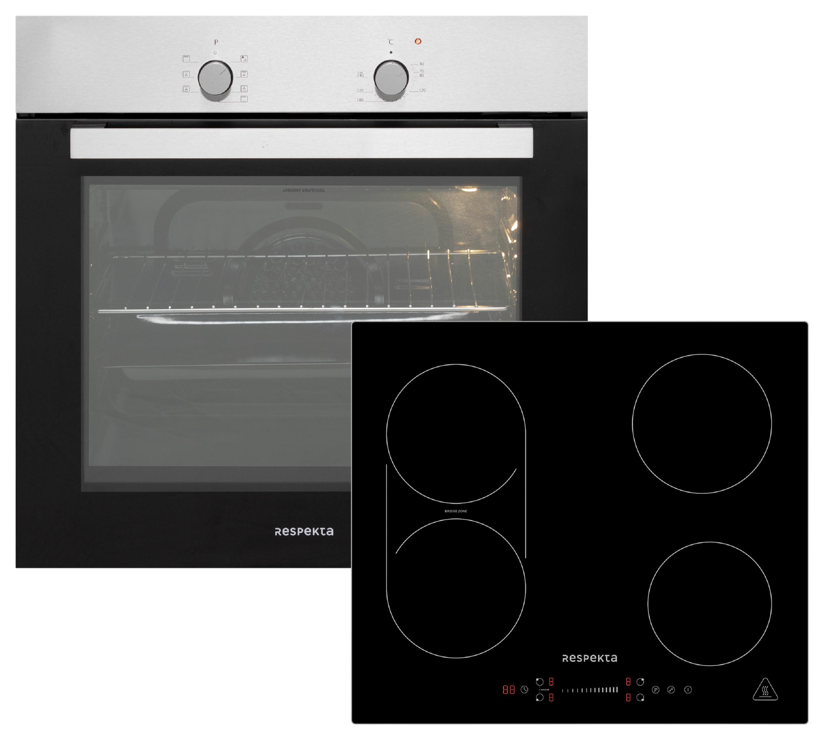 Einbauherd-Set B: 59,5 cm Induktion/ Autark - Edelstahlfarben/Schwarz, Trend, Glas/Metall (59,5/55,5/56,5cm) - Respekta