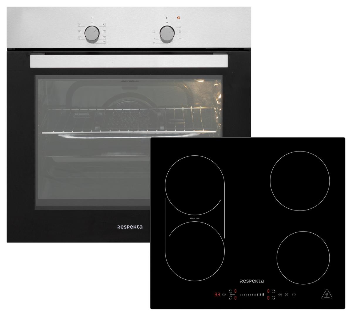 Einbauherd-Set B: 59,5 cm Induktion/ Autark - Edelstahlfarben/Schwarz, Trend, Glas/Metall (59,5/55,5/56,5cm) - Respekta