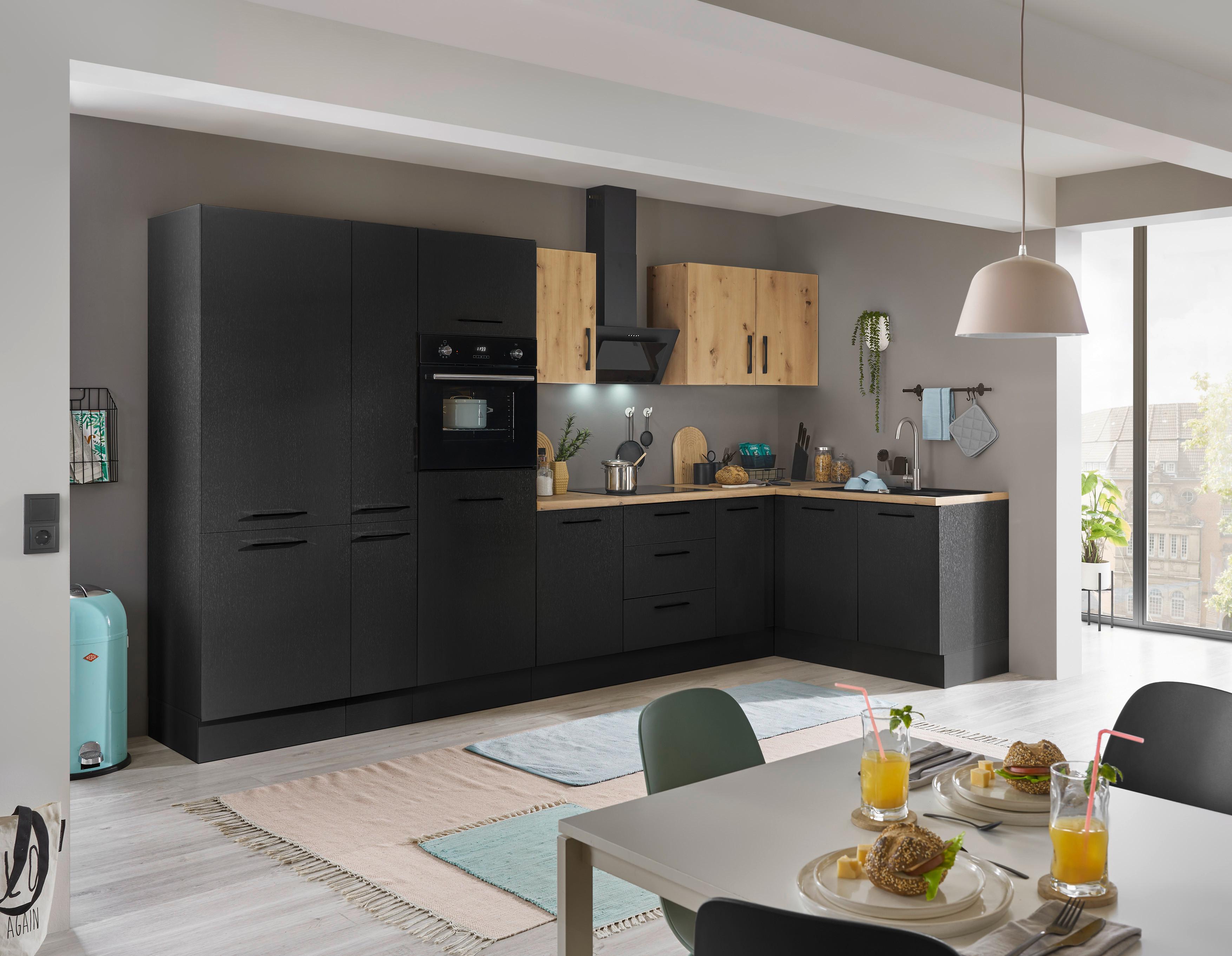 Eckküche Turin Schwarz/eiche Dekor 360x165 Cm - Schwarz/Eiche Artisan, Basics, Holzwerkstoff (360/165cm) - MID.YOU