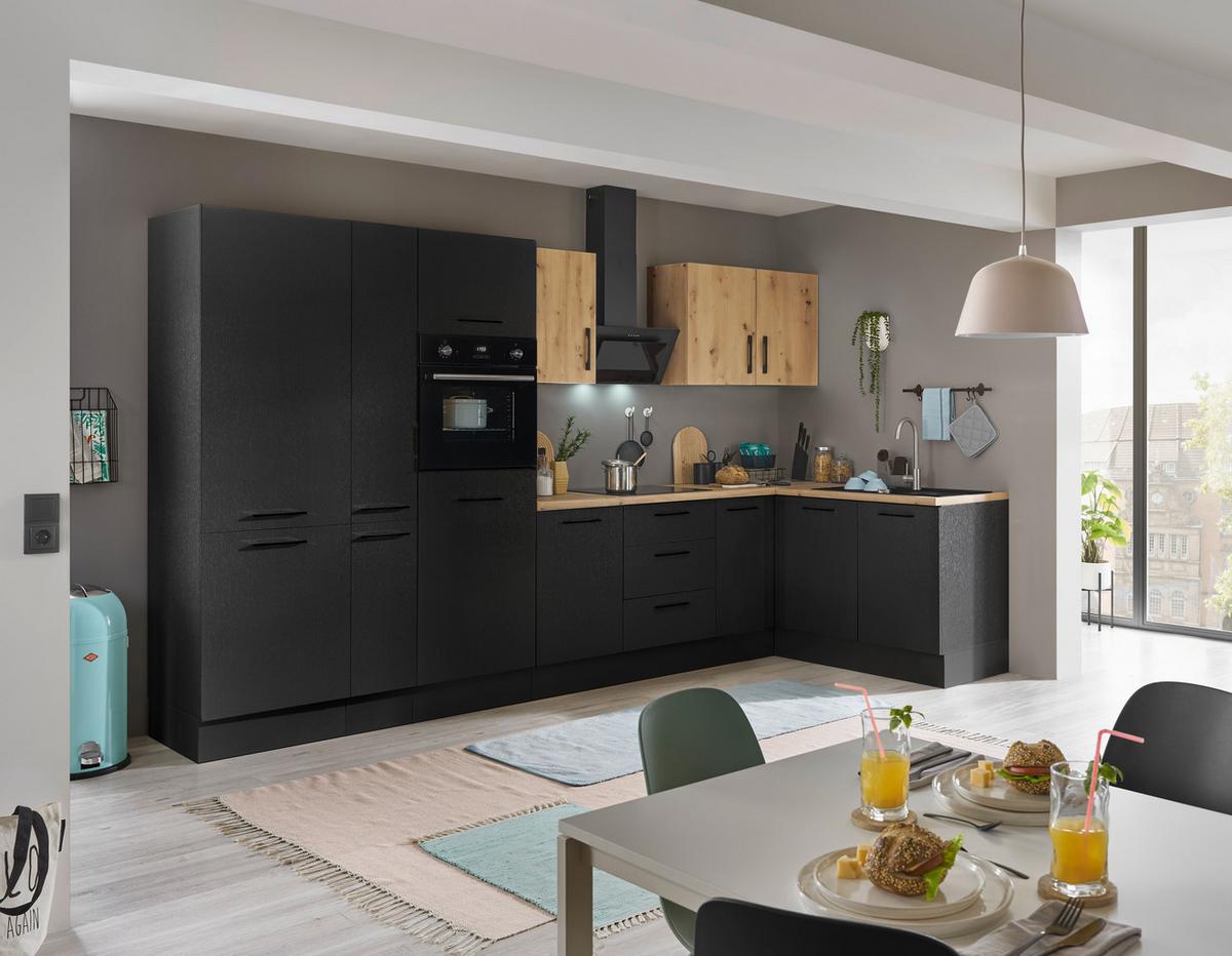 Eckküche Turin Schwarz/eiche Dekor 360x165 Cm - Schwarz/Eiche Artisan, Basics, Holzwerkstoff (360/165cm) - MID.YOU