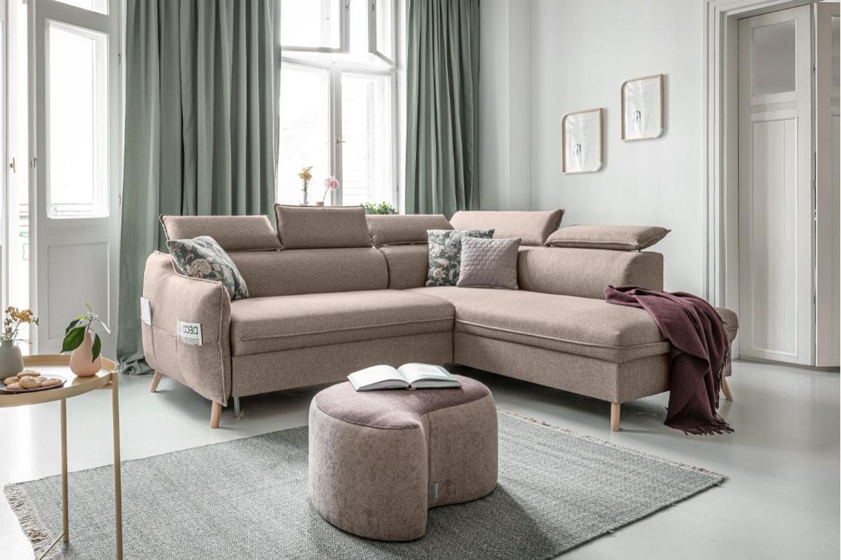 Rozkládací sedačka Simone, pravé provedení - přírodní barvy/béžová, Moderní, dřevo/textil (253/82/95/208cm)