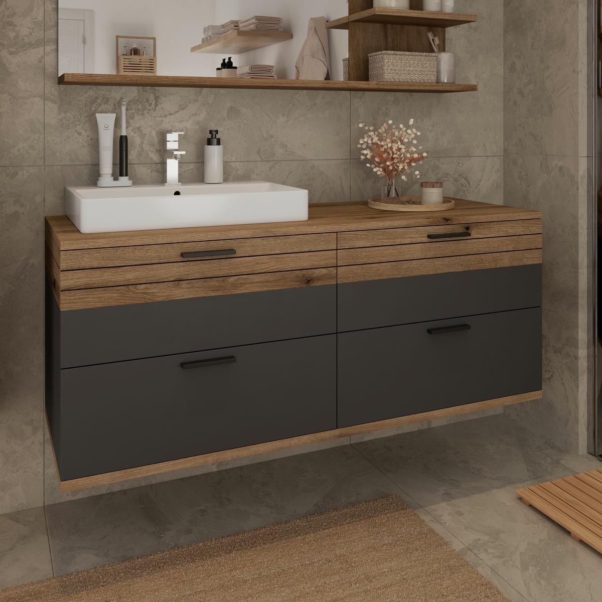 Waschbeckenunterschrank Cotia Cotlu B: 57 cm Anthrazit - Eichefarben/Anthrazit, MODERN, Keramik/Holzwerkstoff (140/57/48cm) - James Wood
