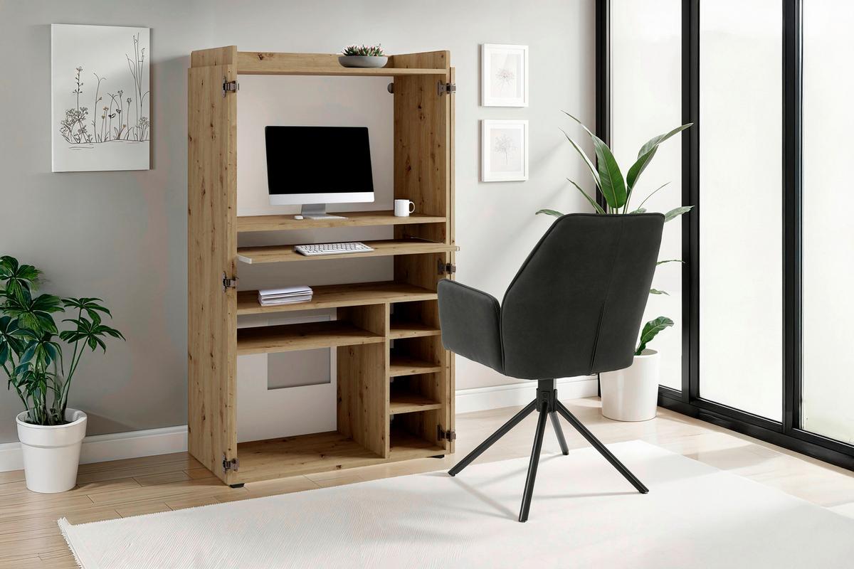 Sekretär Janne - Schwarz/Eiche Artisan, MODERN, Holzwerkstoff (80/40/141cm) - MID.YOU