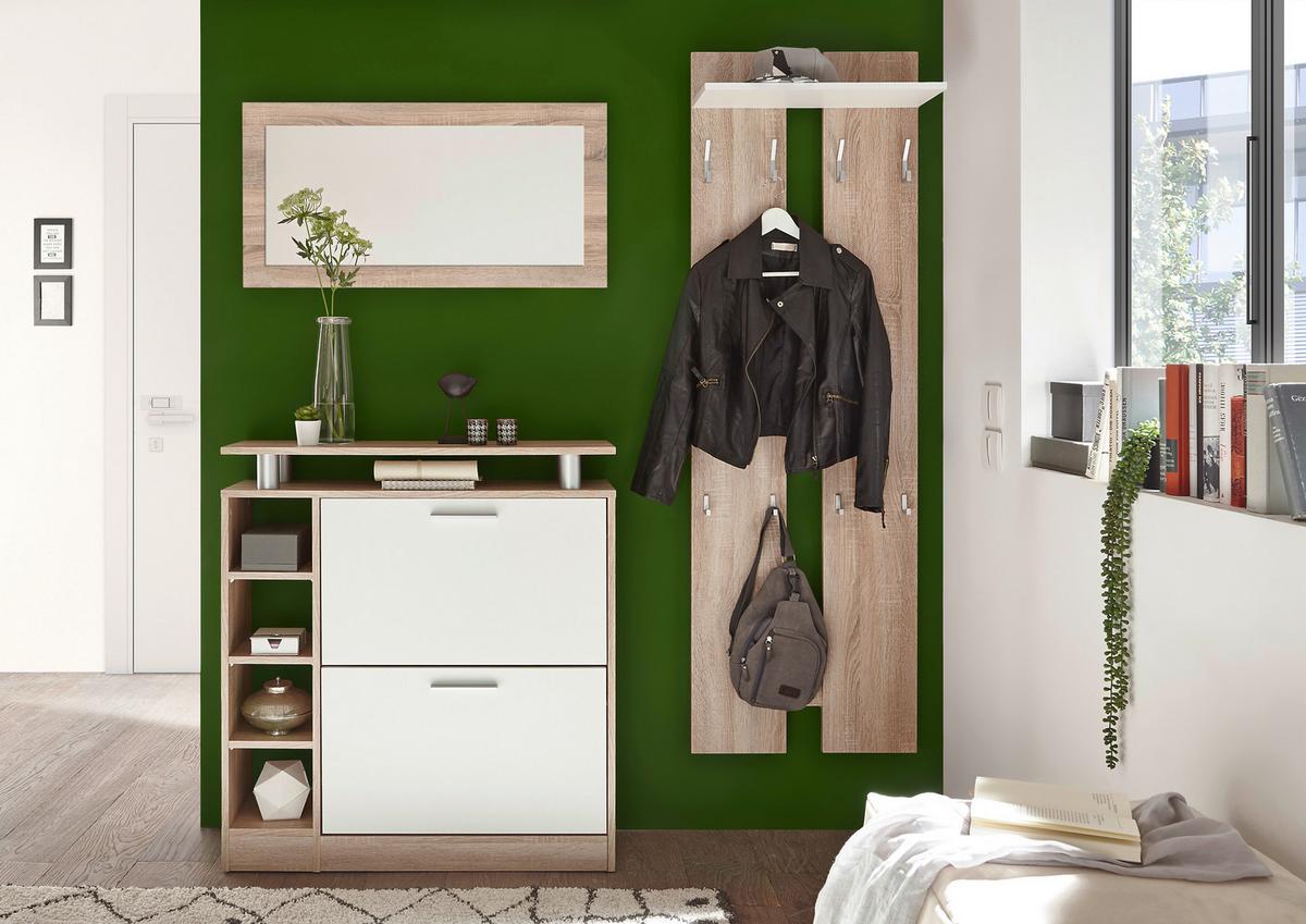 Garderoben-Set Track Eiche Dekor/Weiß 3--Teilig. - Weiß/Sonoma Eiche, Basics, Holzwerkstoff (155/190/25cm) - Livetastic