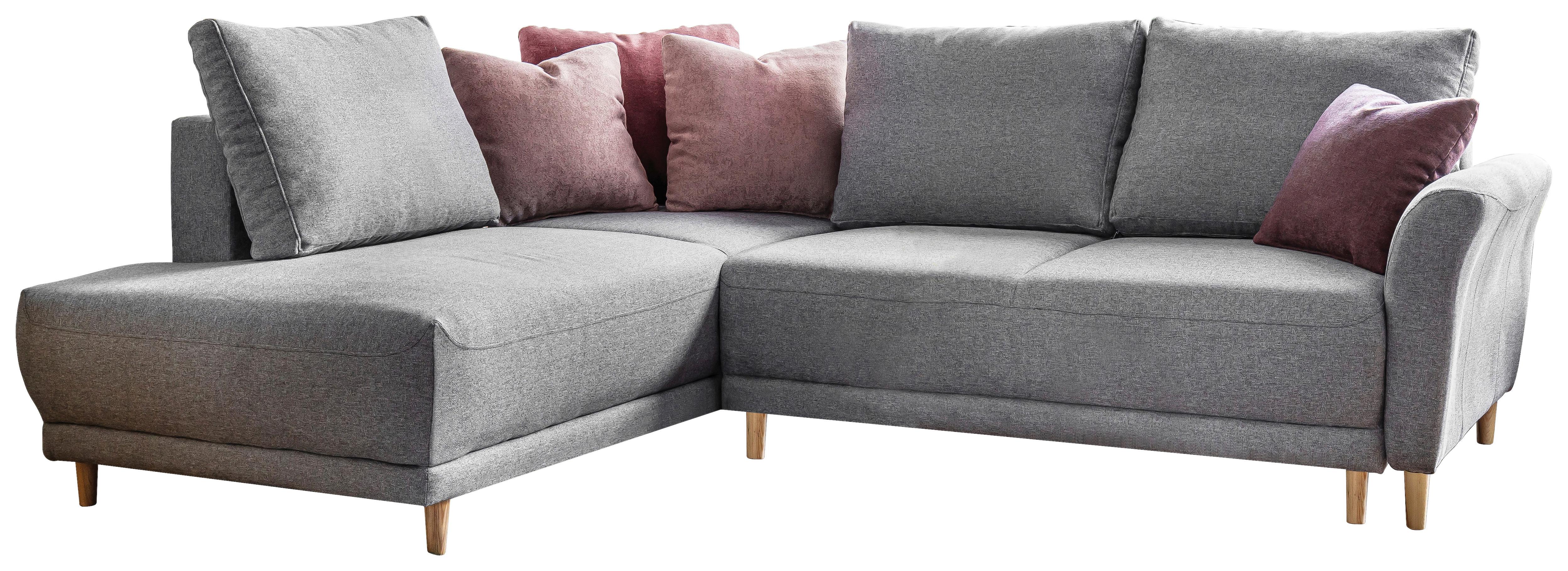 Sedací souprava s rozkladem LEA světle šedá - barvy borovice/světle šedá, Basics, dřevo/textil (198/240cm) - MID.YOU