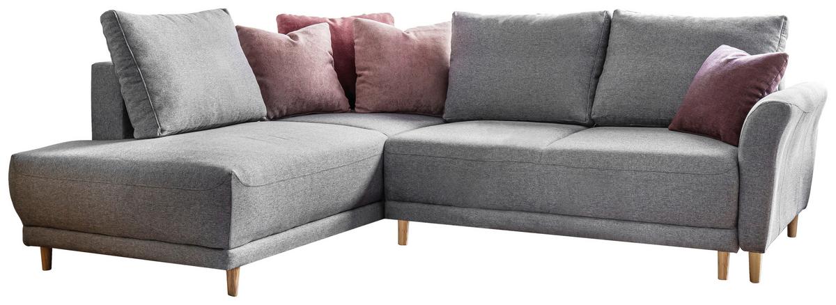 Sedací souprava s rozkladem LEA světle šedá - barvy borovice/světle šedá, Basics, dřevo/textil (198/240cm) - MID.YOU