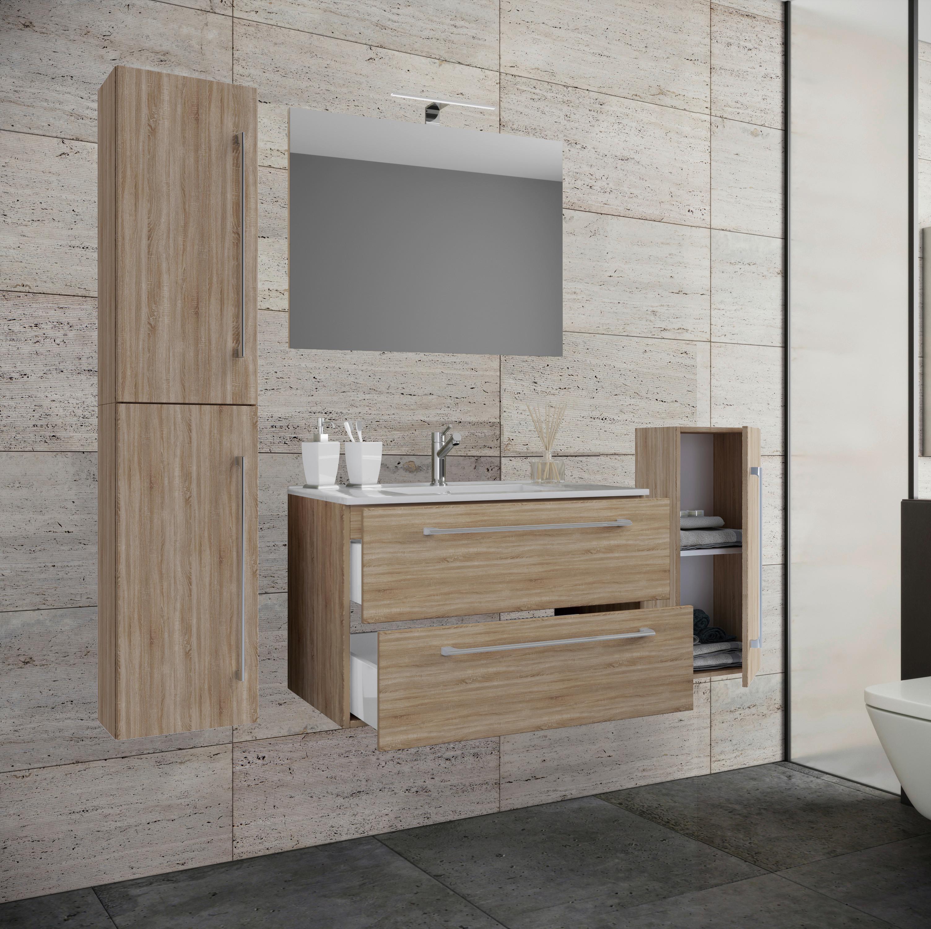 Badezimmer Badinos 5-Teilig Sonoma Eiche B: 126 cm - Weiß/Sonoma Eiche, MODERN, Keramik/Holzwerkstoff (126cm) - MID.YOU
