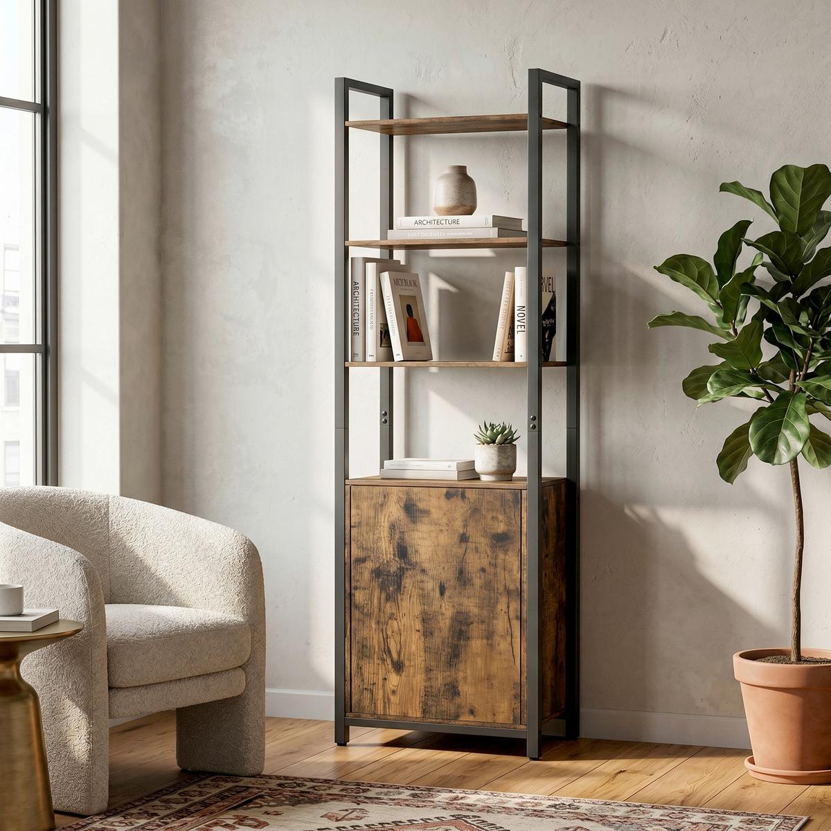 REGAL BOOKSHELF - Schwarz/Braun, MODERN, Holzwerkstoff/Metall (40/159,5/24cm) - MID.YOU