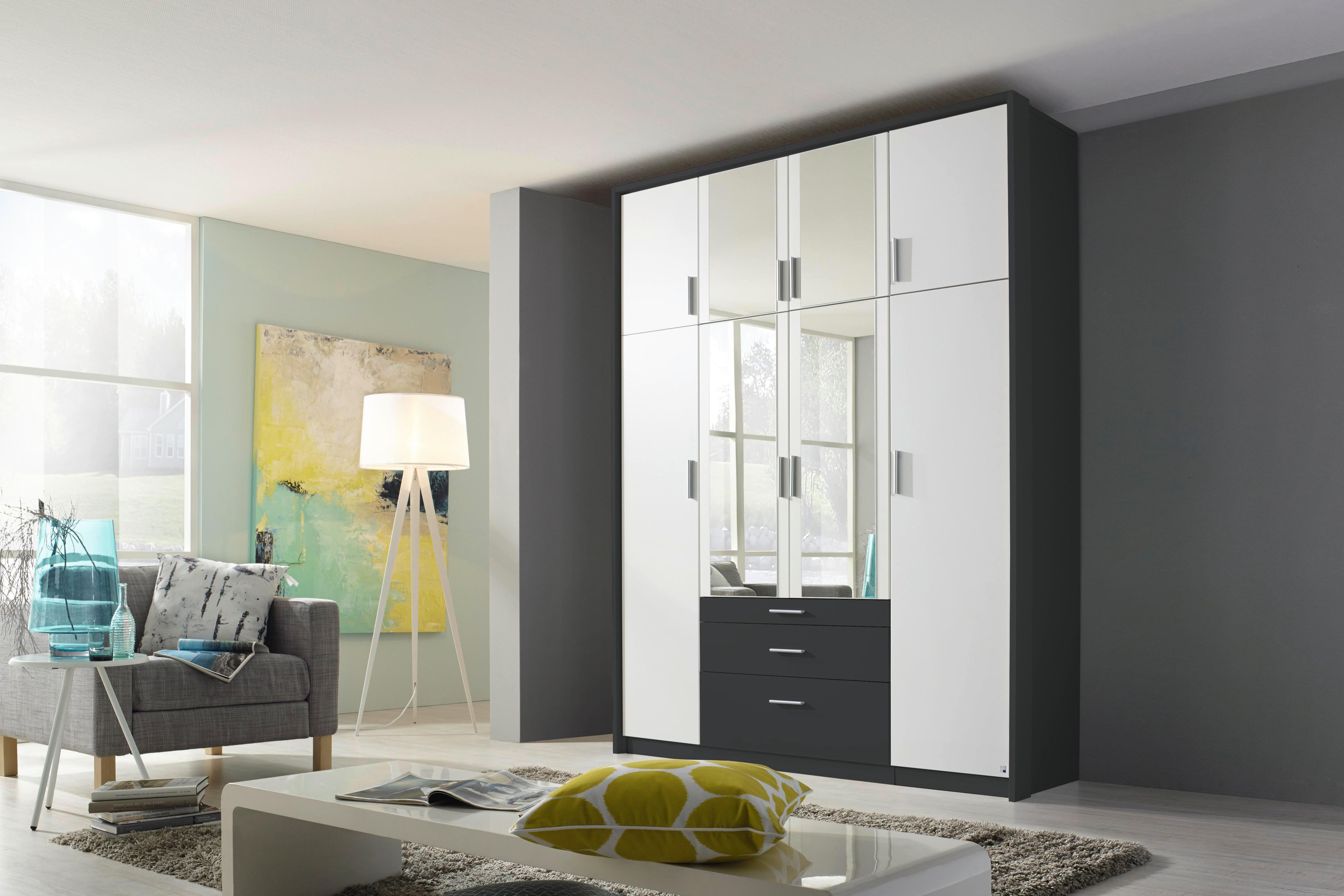 Drehtürenschrank Mit Spiegel + Laden 185cm Hildesheim, Weiß - Klar/Weiß, Design, Glas/Holzwerkstoff (185/231/56cm) - Rauch Möbel
