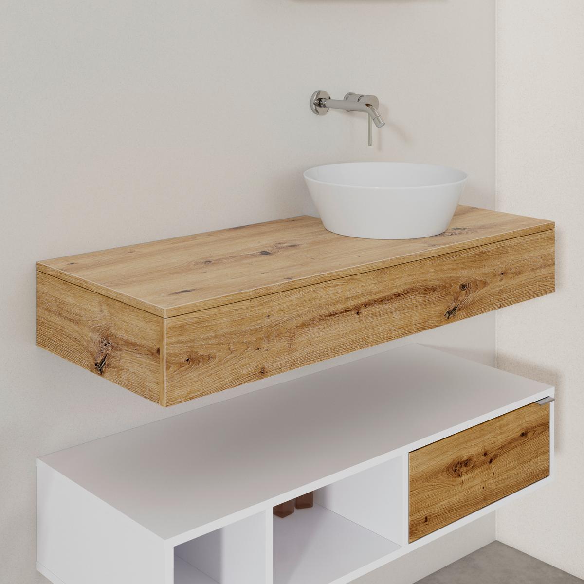 Koupelna Wick 5 -dílná přírodní/bílá - bílá/přírodní barvy, Moderní, kov/kompozitní dřevo - Bessagi Home