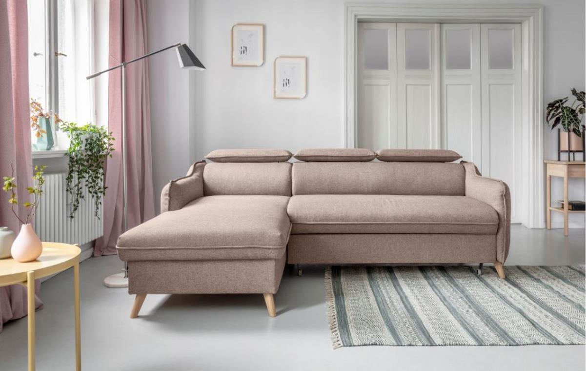Rozkládací sedačka SIMONE, levé provedení - přírodní barvy/béžová, Moderní, dřevo/textil (228/82/95/162cm)