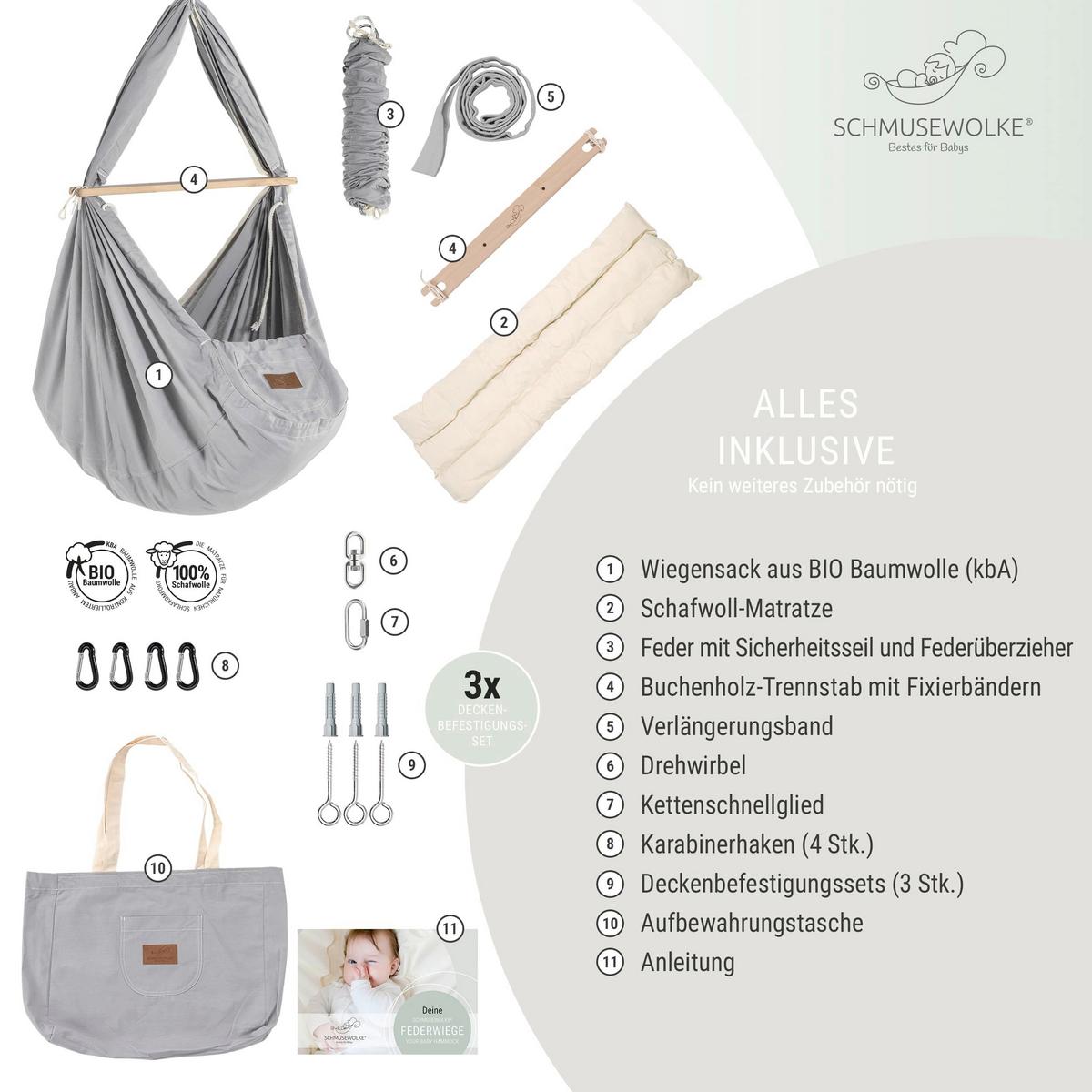 Federwiege Sw-Set-Pur-002 - Grau, Basics, Holz/Textil (137/30/147cm) - SCHMUSEWOLKE