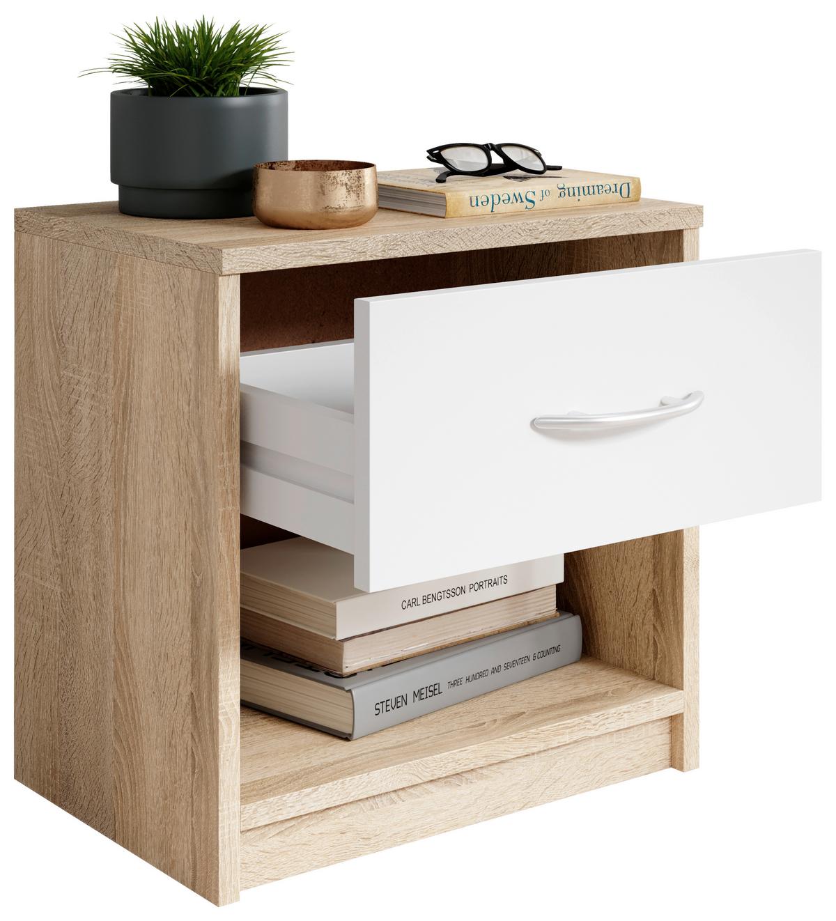 Nachtkästchen Pepe B: 39 Cm Sonoma Eiche/weiß - Weiß/Sonoma Eiche, Basics (39/41/28cm)
