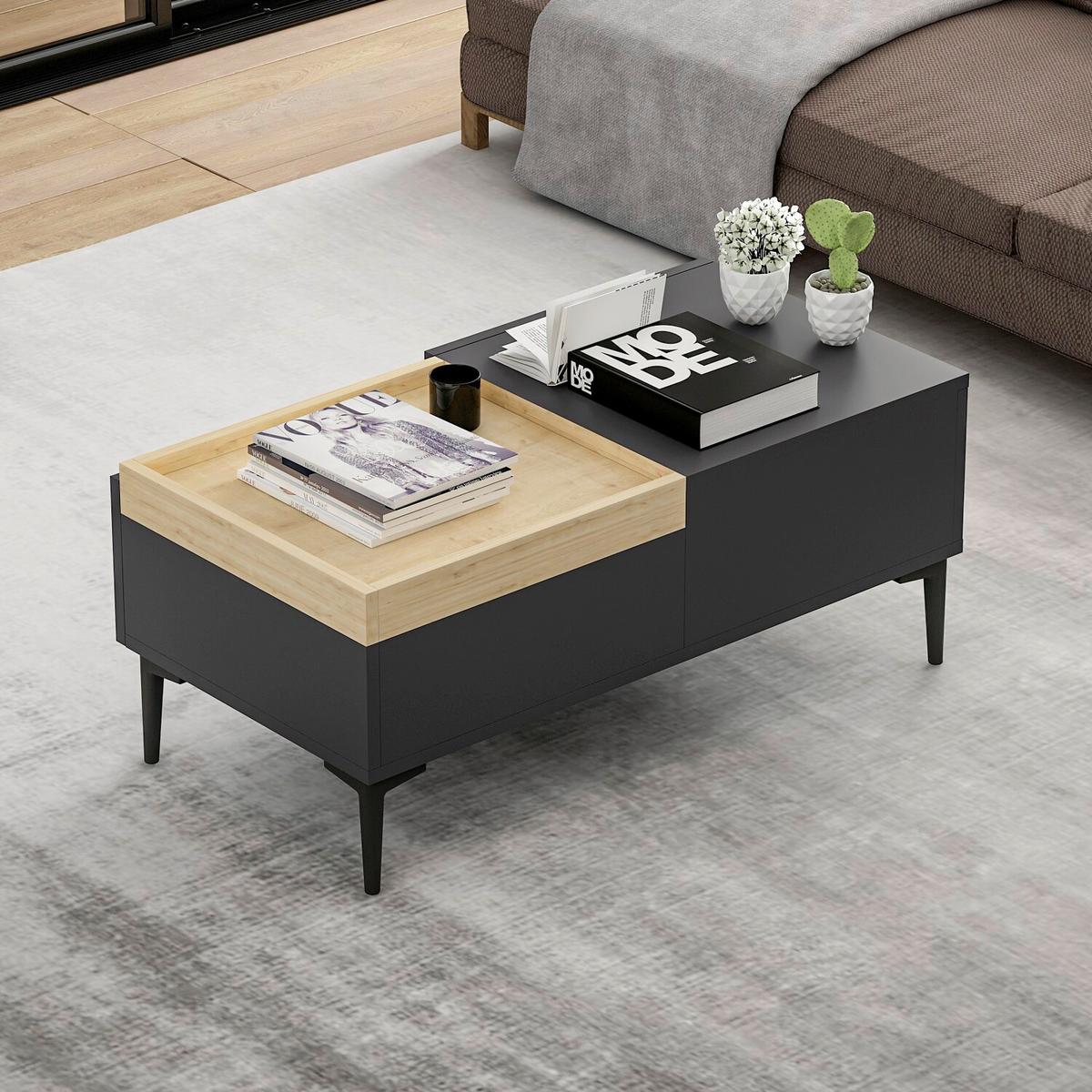 Couchtisch Mia Anthrazit/eichefarben B: 92 Cm - Eichefarben/Anthrazit, Design, Holzwerkstoff/Metall (92/45/39cm) - Livetastic