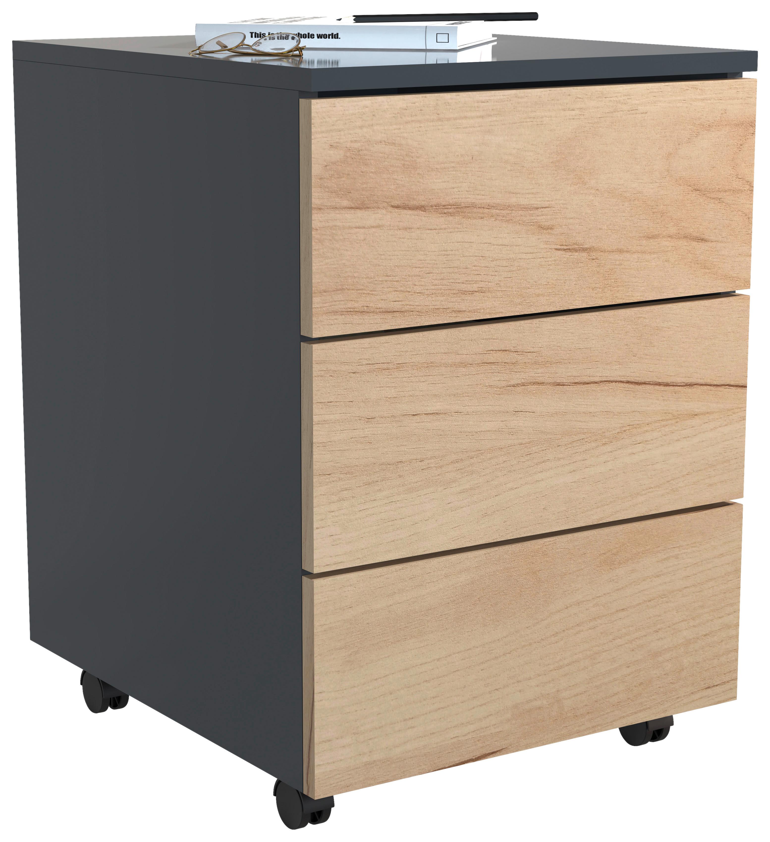 Rollcontainer Anthrazit/ Eiche Dekor Dalrosa 39x55x45cm - Honigeiche/Anthrazit, MODERN, Holzwerkstoff/Kunststoff (39/55/45cm) - MID.YOU