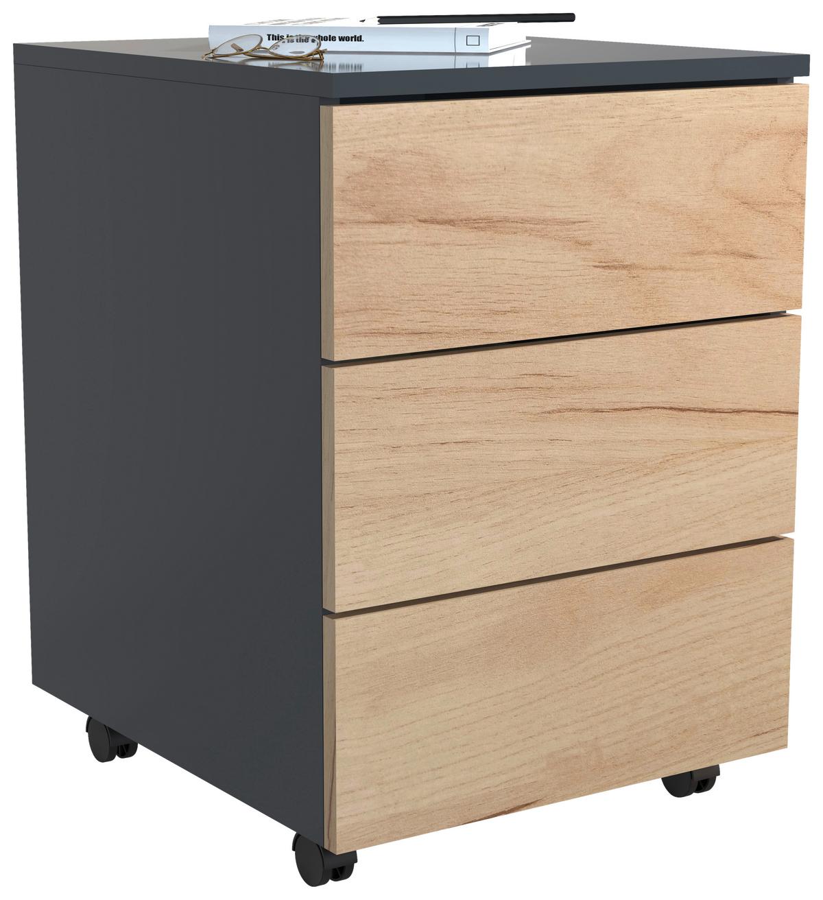 Rollcontainer Anthrazit/ Eiche Dekor Dalrosa 39x55x45cm - Honigeiche/Anthrazit, MODERN, Holzwerkstoff/Kunststoff (39/55/45cm) - MID.YOU
