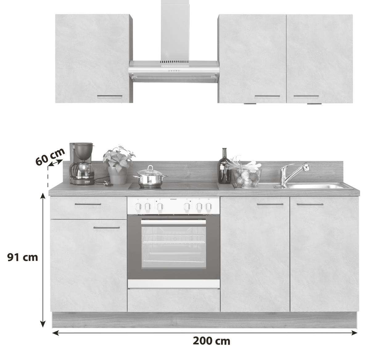 Küchenzeile Base ohne Geräte 200 cm Weiß/Bergeiche - Weiß/Naturfarben, Design, Holzwerkstoff (200cm) - Express