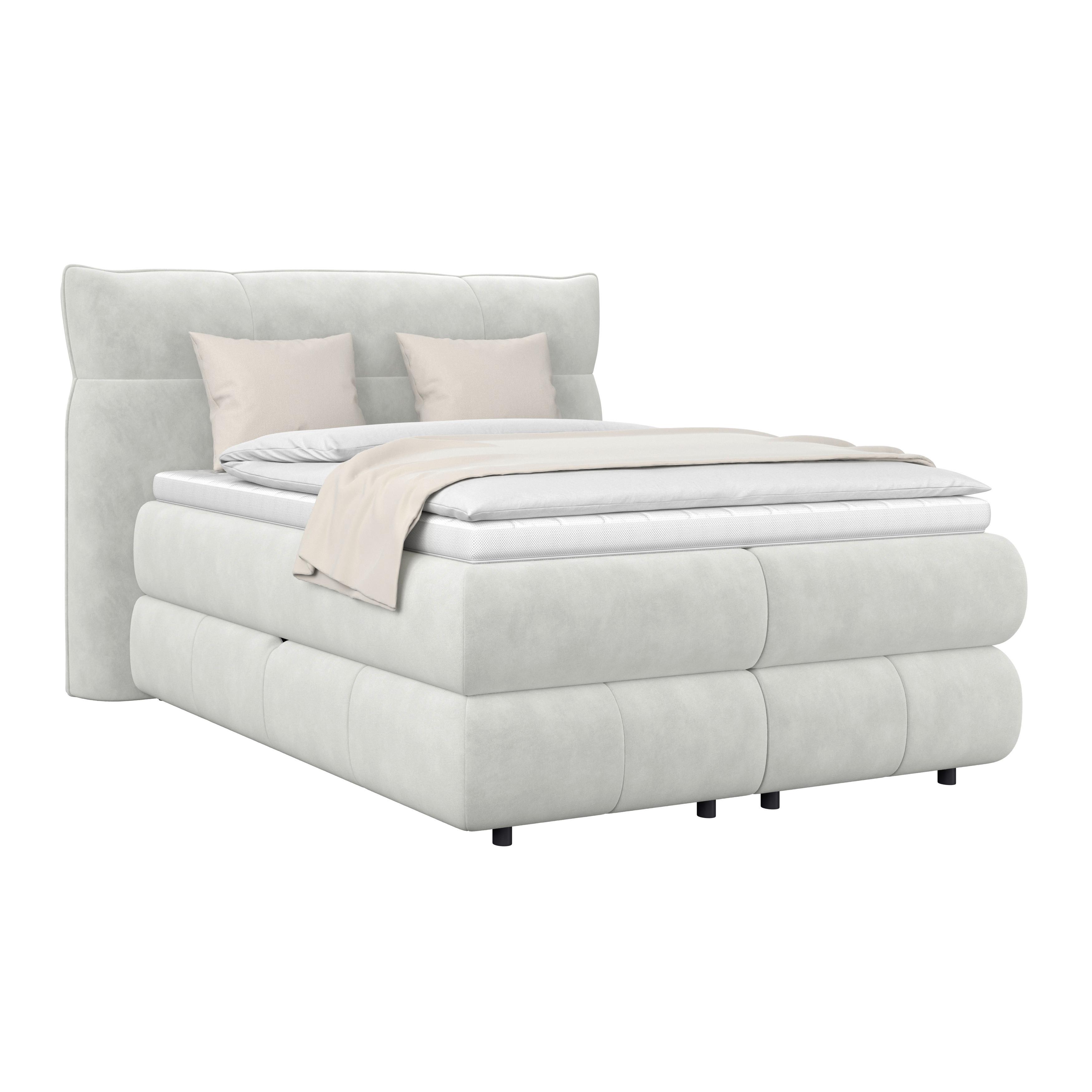 Boxspringbett Carmelo Creme 140x200 cm H3 - Creme/Schwarz, Trend, Textil (140/200cm)