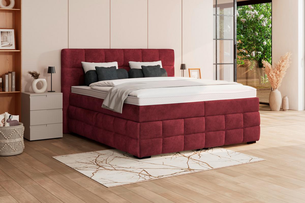 Čalouněná postel VEGA 180x200 cm, vínově červená - černá/vínově červená, Trend, dřevo/textil (180/200cm)
