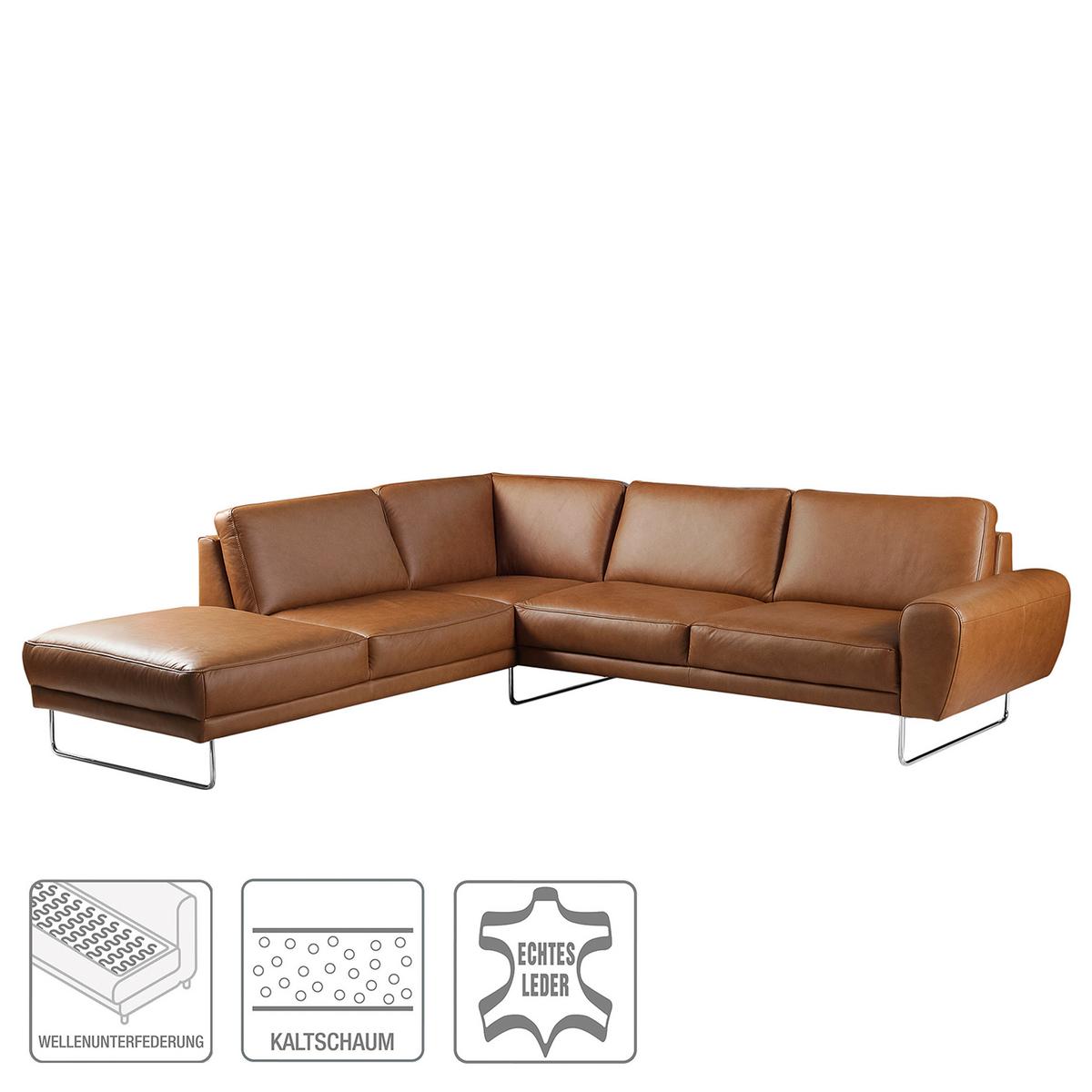 Ecksofa Spring Cognac Chrom S: 250x273 Cm - Chromfarben/Cognac, Design, Leder (250/273cm) - Livetastic