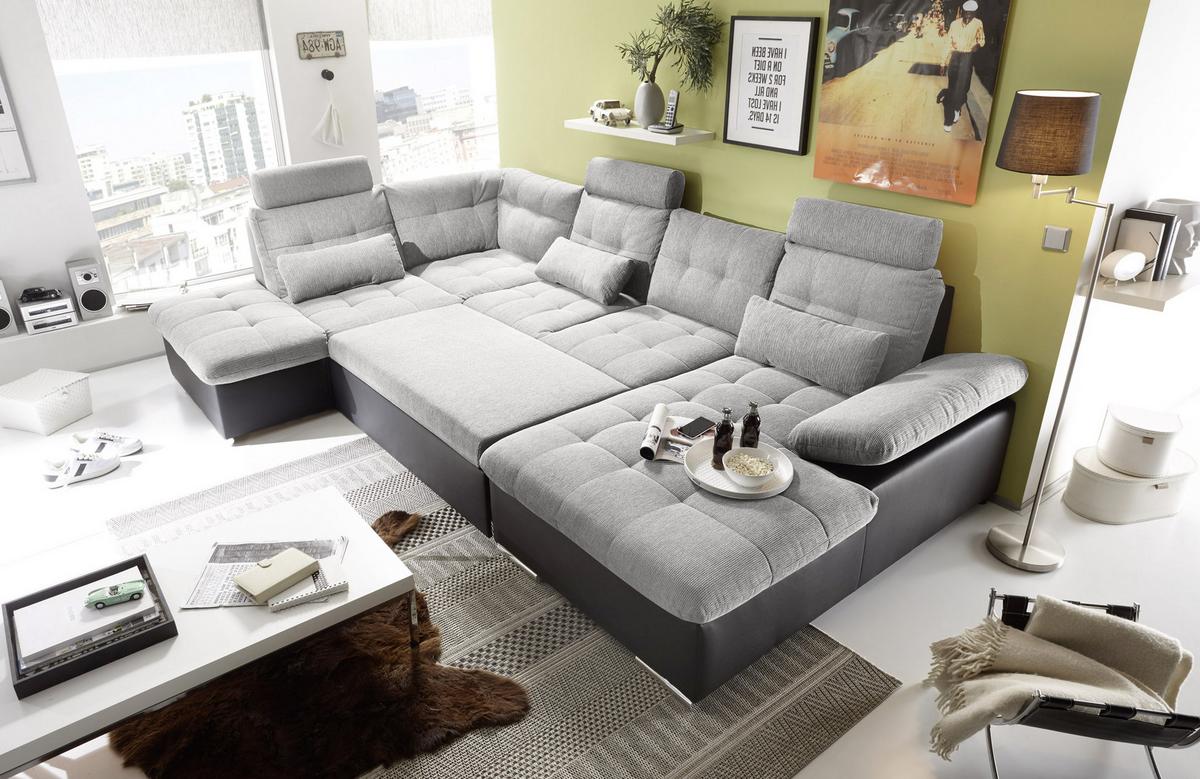 Sedací souprava ve tvaru U JAKARTA stříbrná /černá - černá/barvy stříbra, Moderní, kompozitní dřevo/textil (218/324/170cm) - MID.YOU