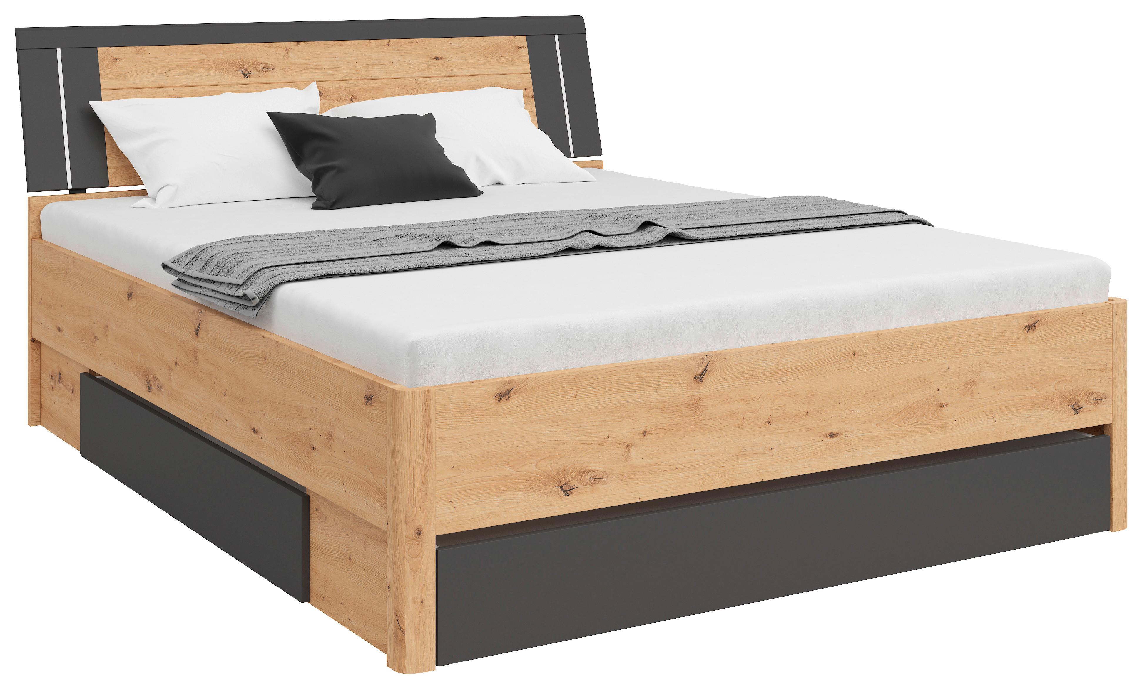 Stauraumbett 160x200 cm Saturn Graphitfarben/Eiche Dekor