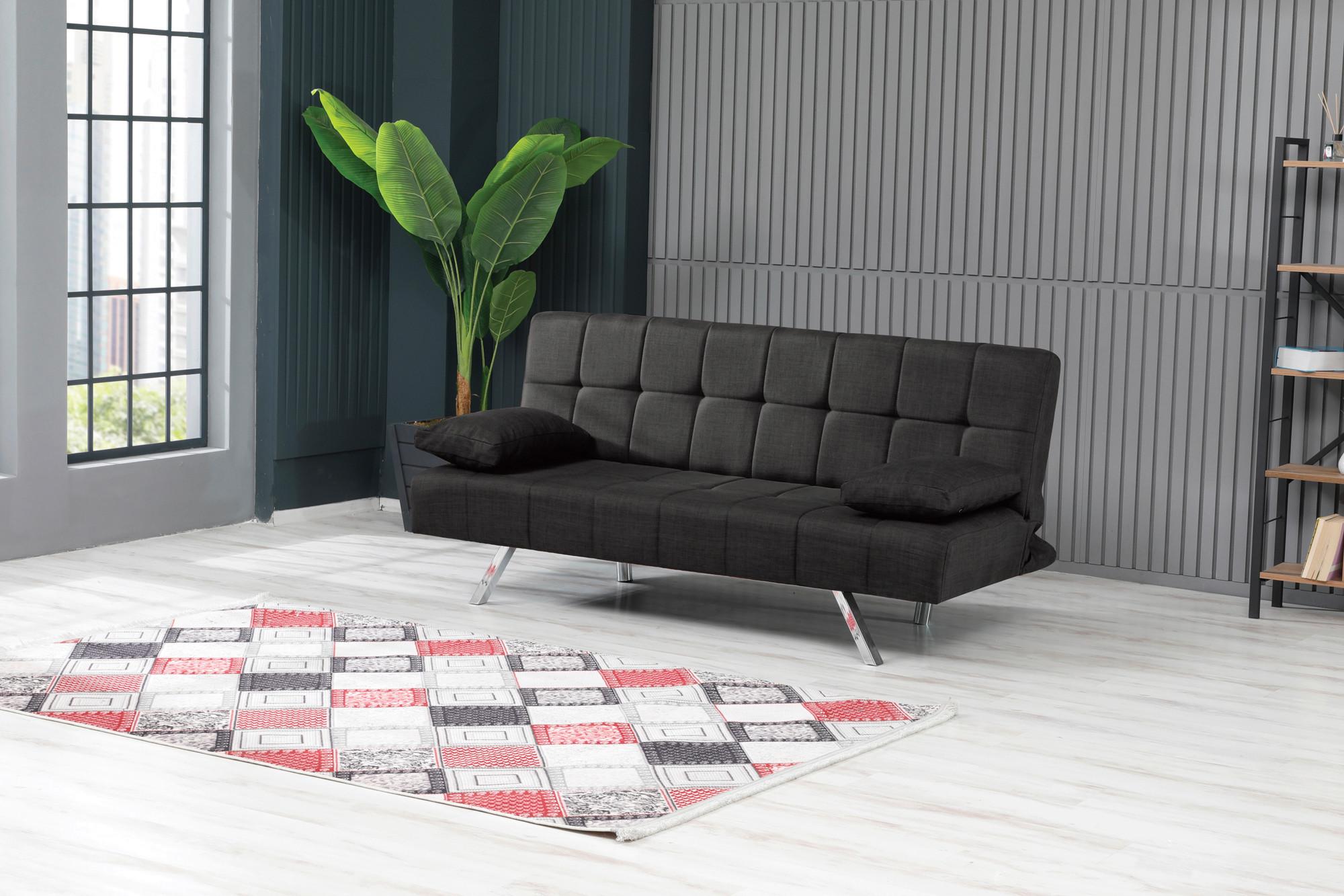 3-Sitzer-Sofa Troy Mit Schlaffunktion Schwarz - Chromfarben/Schwarz, Design, Textil/Metall (183/87/82cm) - Livetastic