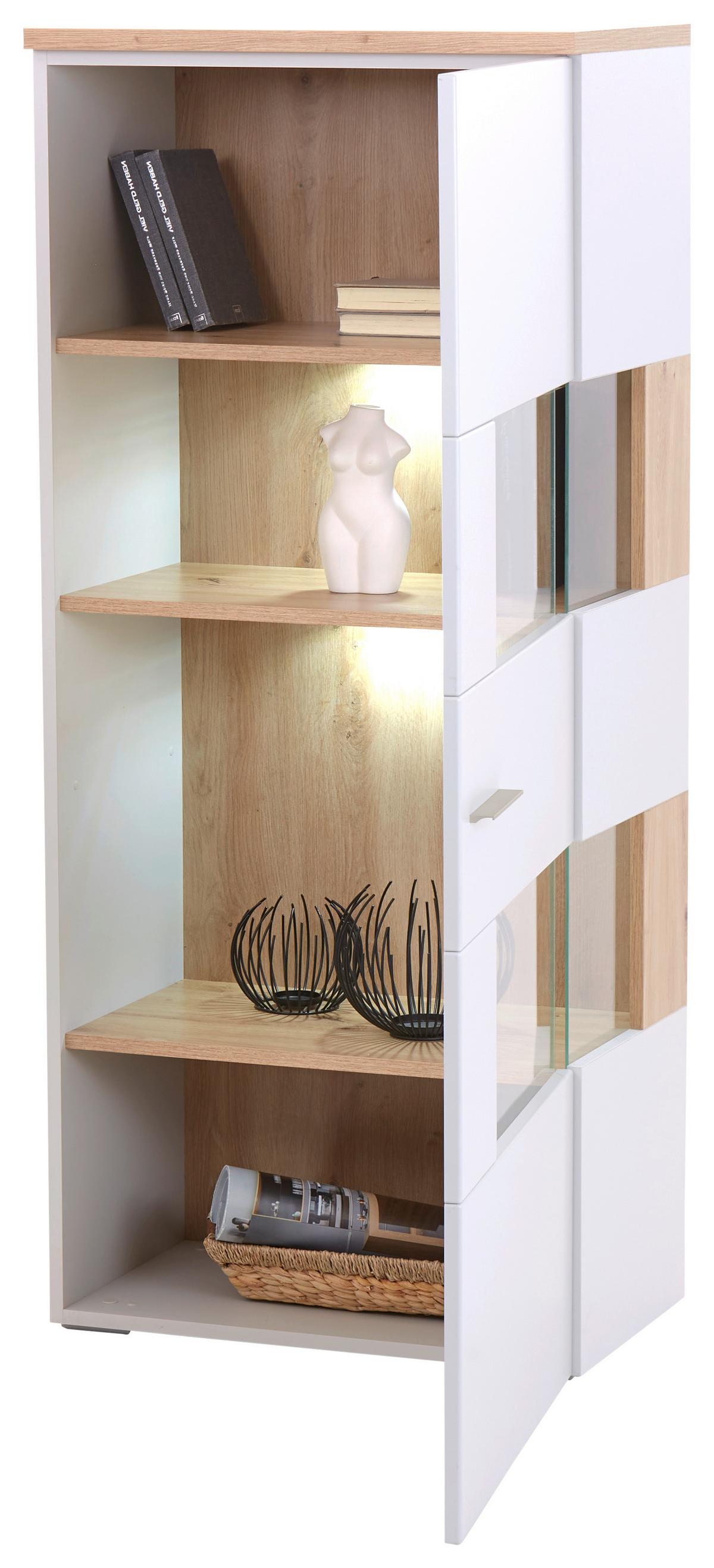Vitrine Twin B: 60,1 cm Hellgrau/Eiche Artisan Dekor - Silberfarben/Hellgrau, MODERN, Holzwerkstoff (60,1/138,4/37,2cm)