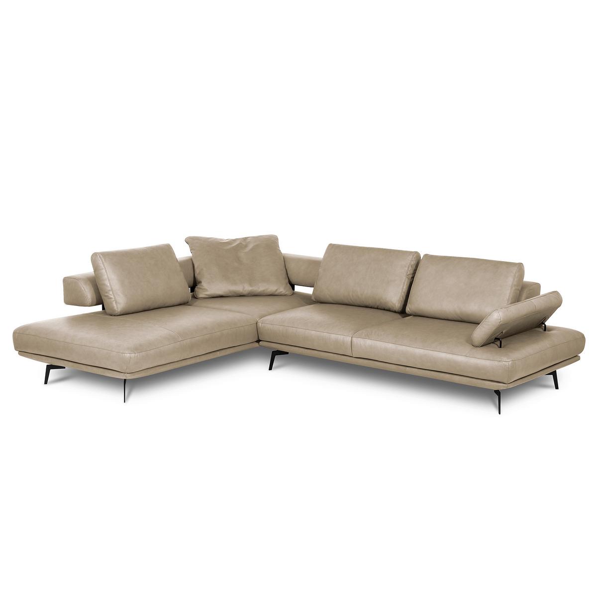 Ecksofa Como Echtleder Creme 237x306 - Creme/Schwarz, Design, Leder (237/306cm) - Livetastic