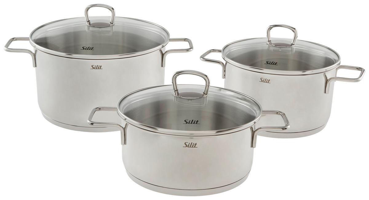 Kochtopfset Alicante 6--Teilig. Aus Edelstahl - Edelstahlfarben, KONVENTIONELL, Glas/Metall - Silit