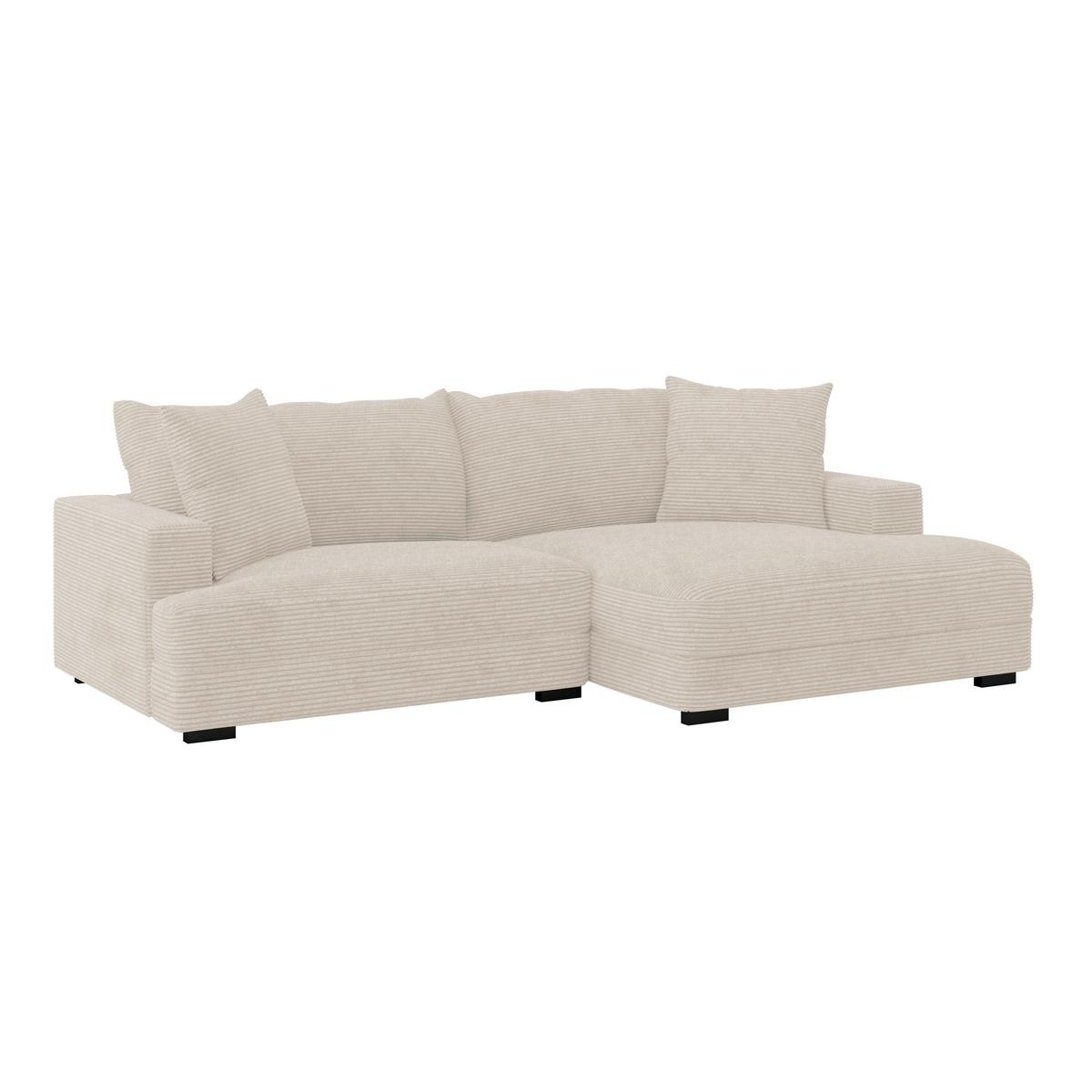 Ecksofa Pelle mit Kissen Beige Cord 265x180 cm - Beige/Schwarz, MODERN, Textil (265/180cm)