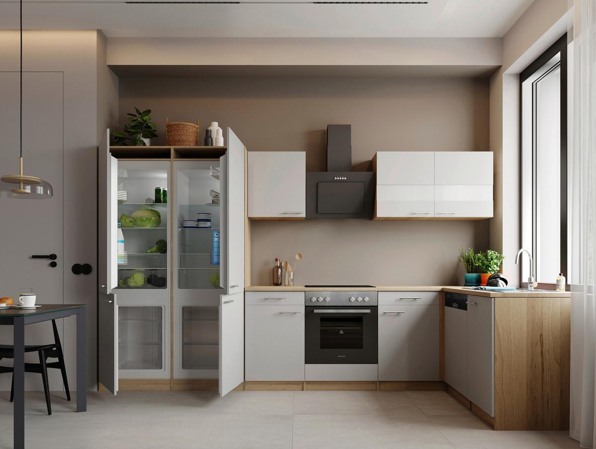 ECKKÜCHE Merle, Weiß S: 340x172 cm - Eichefarben/Weiß, Trend, Holzwerkstoff (340/172cm) - Respekta