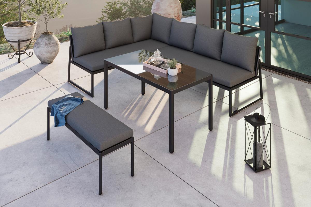 Loungegarnitur Kaunas - Dunkelgrau/Anthrazit, MODERN, Glas/Textil (183/241cm) - Beldano