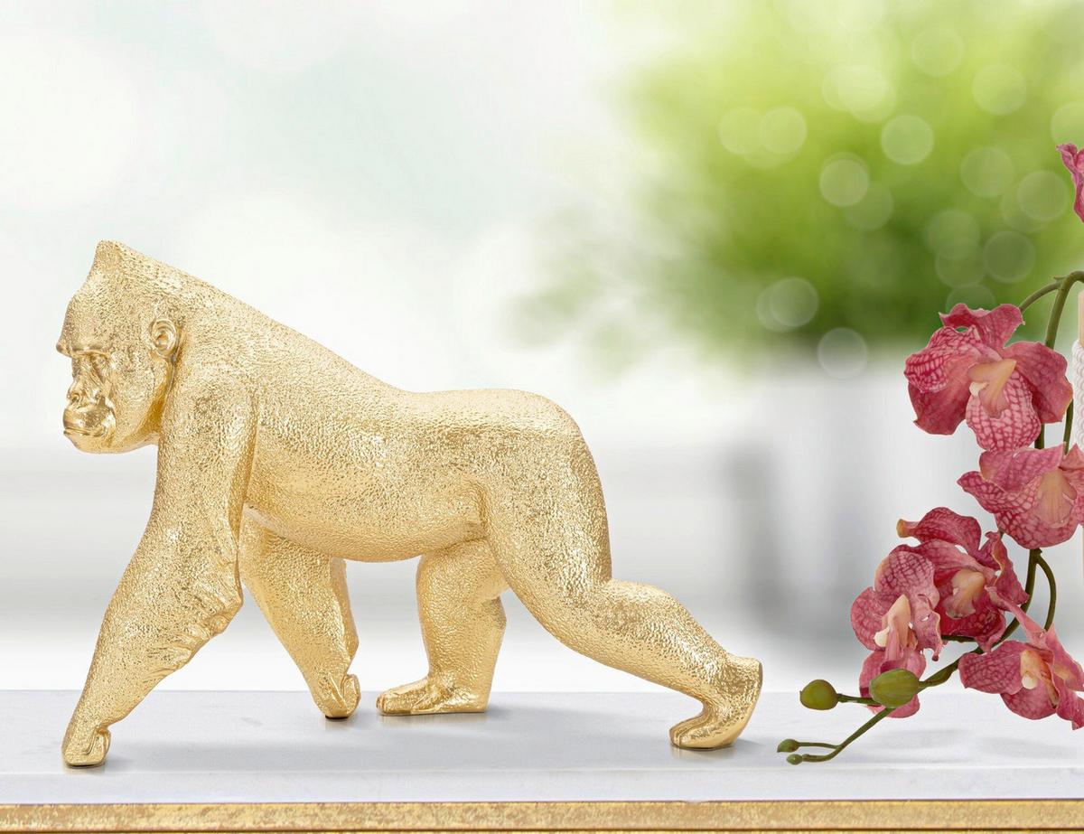Skulptur Gorilla Decor Front Goldfarben, B: 29,7 - Goldfarben, Basics, Kunststoff (29.7/21.8/11.5cm)