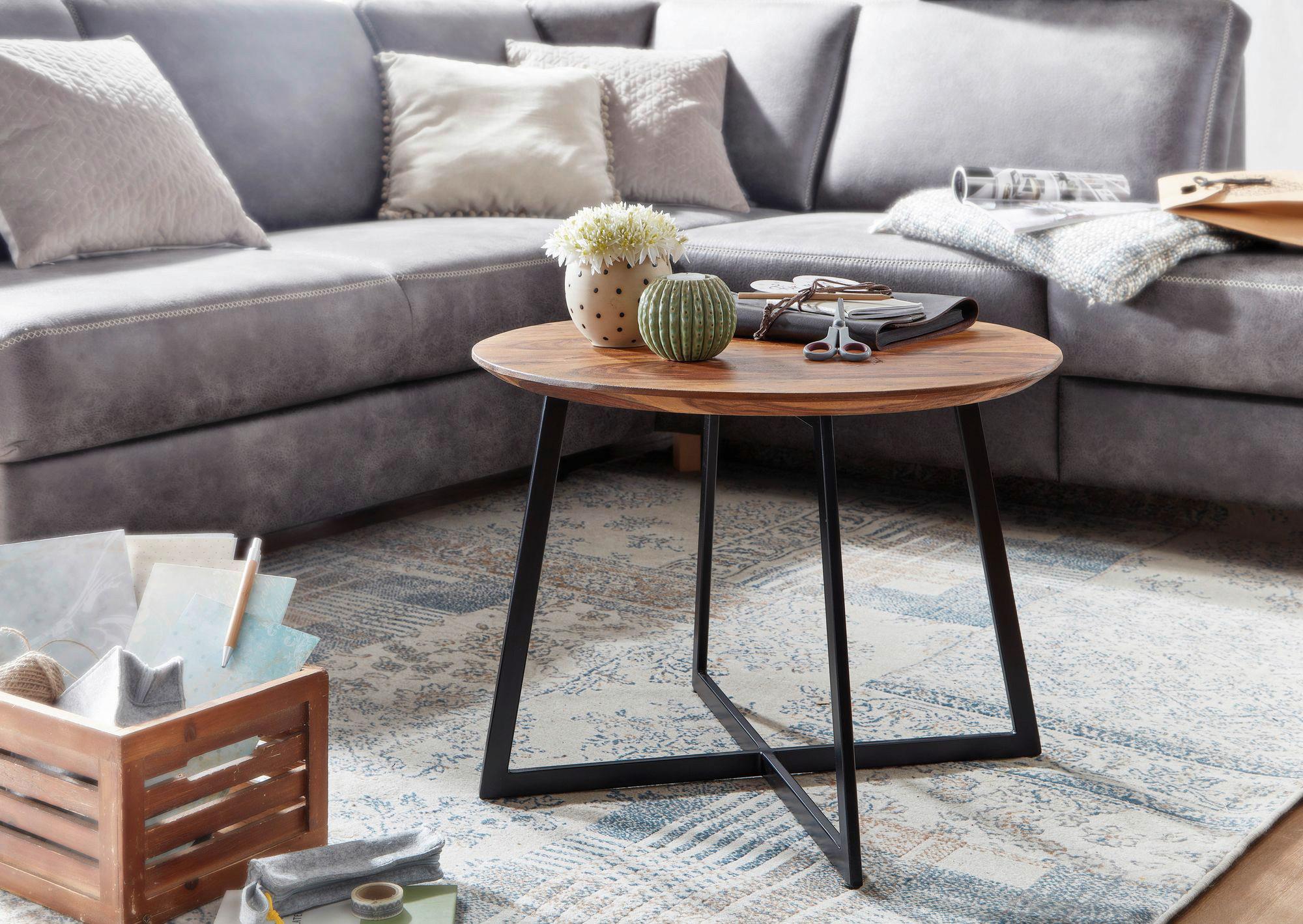 Couchtisch aus massivem Sheeshamholz und Edelstahl