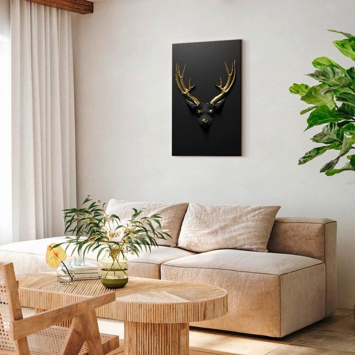 Leinwandbild Golden Antlers Schwarz Goldfarben B: 40 cm - Goldfarben/Schwarz, Basics, Holzwerkstoff/Textil (40/60/1,2cm) - artgeist