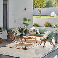 TERASOVÁ SEDACIA SÚPRAVA MICHI - farba akácie/zelená, Natur, drevo/textil (124/75/75cm) - Mömax