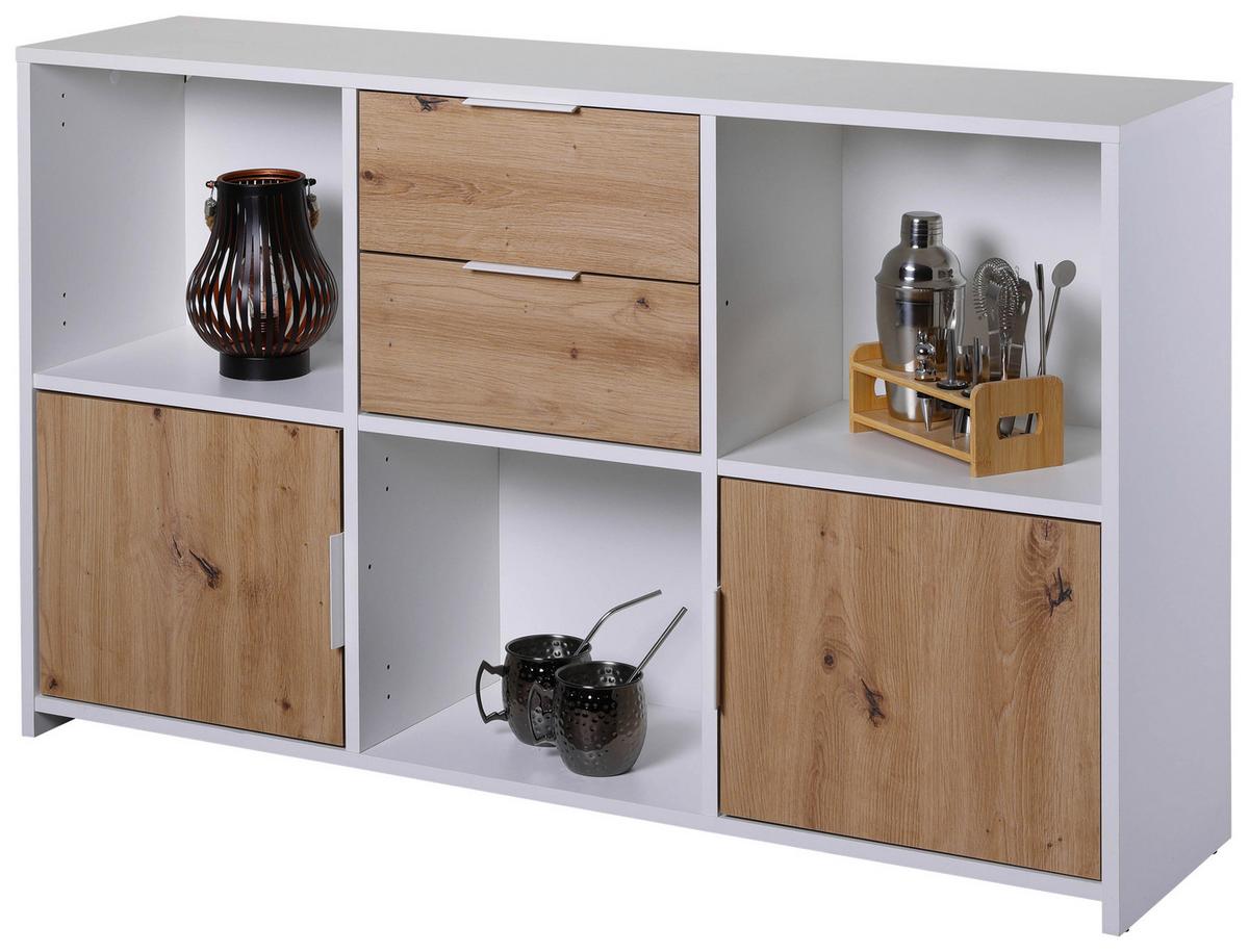 Kommode 120cm Pepeto, Weiß - Eiche Artisan/Weiß, Design, Holzwerkstoff (120/77/30cm) - Livetastic