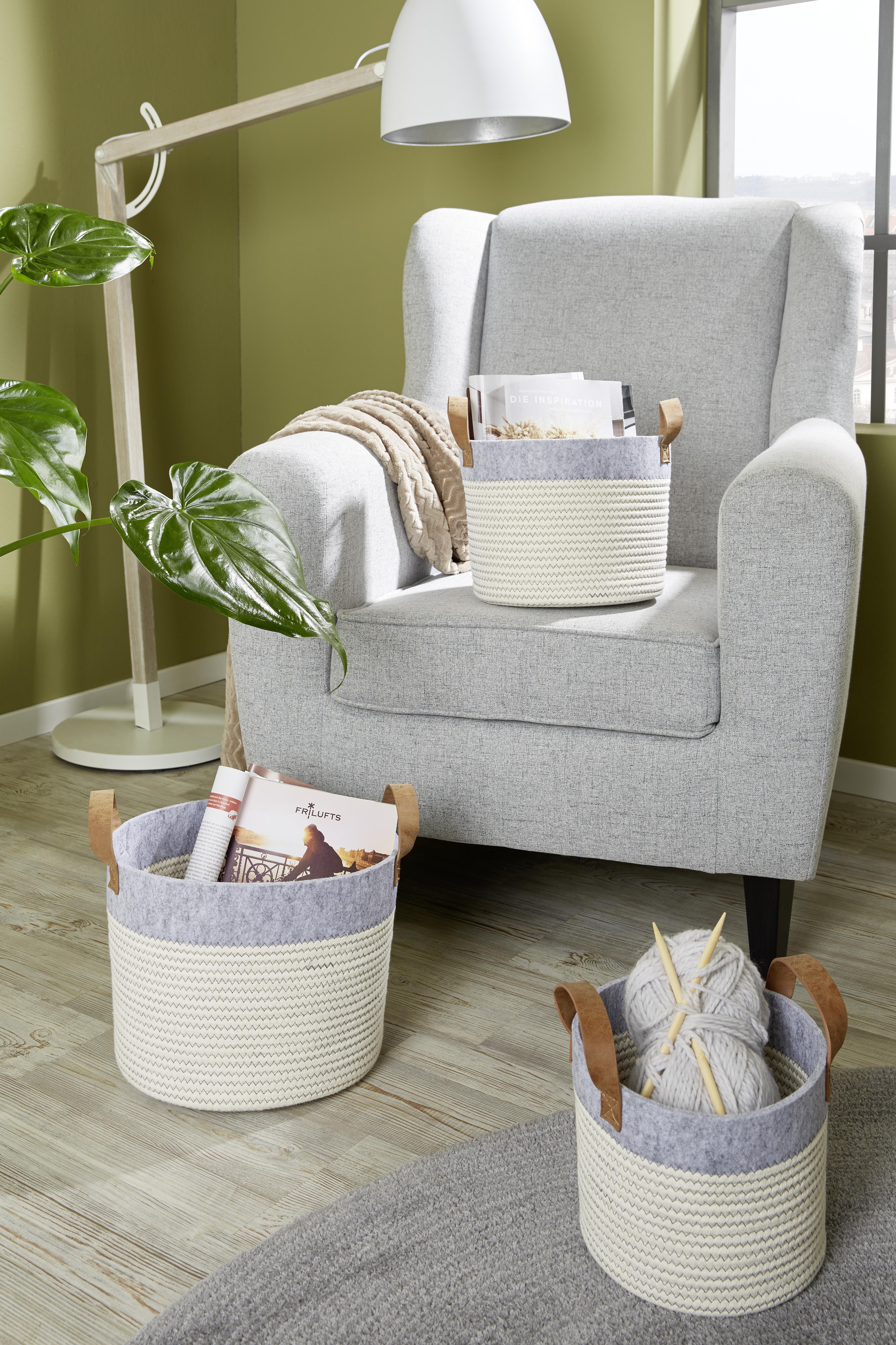 Aufbewahrungskorb Alfie L Aus Baumwolle/Filz D/H: 30/24 cm - Braun/Weiß, Basics, Textil (30/24cm) - Luca Bessoni