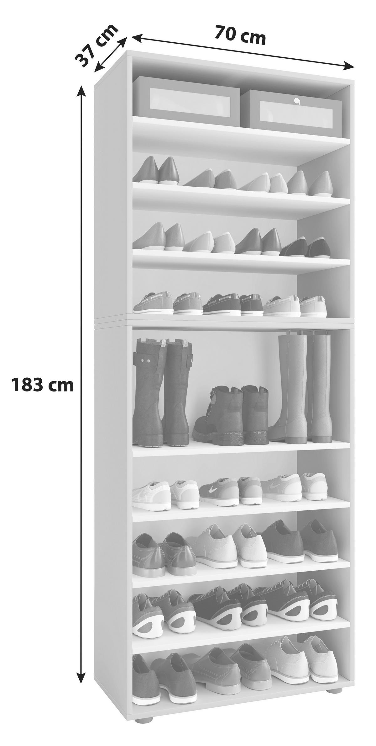 Schuhregal Lona Xxl 9 Ablagen Grau H: 183 Cm - Schwarz/Grau, KONVENTIONELL, Holzwerkstoff (70/183/37cm) - MID.YOU