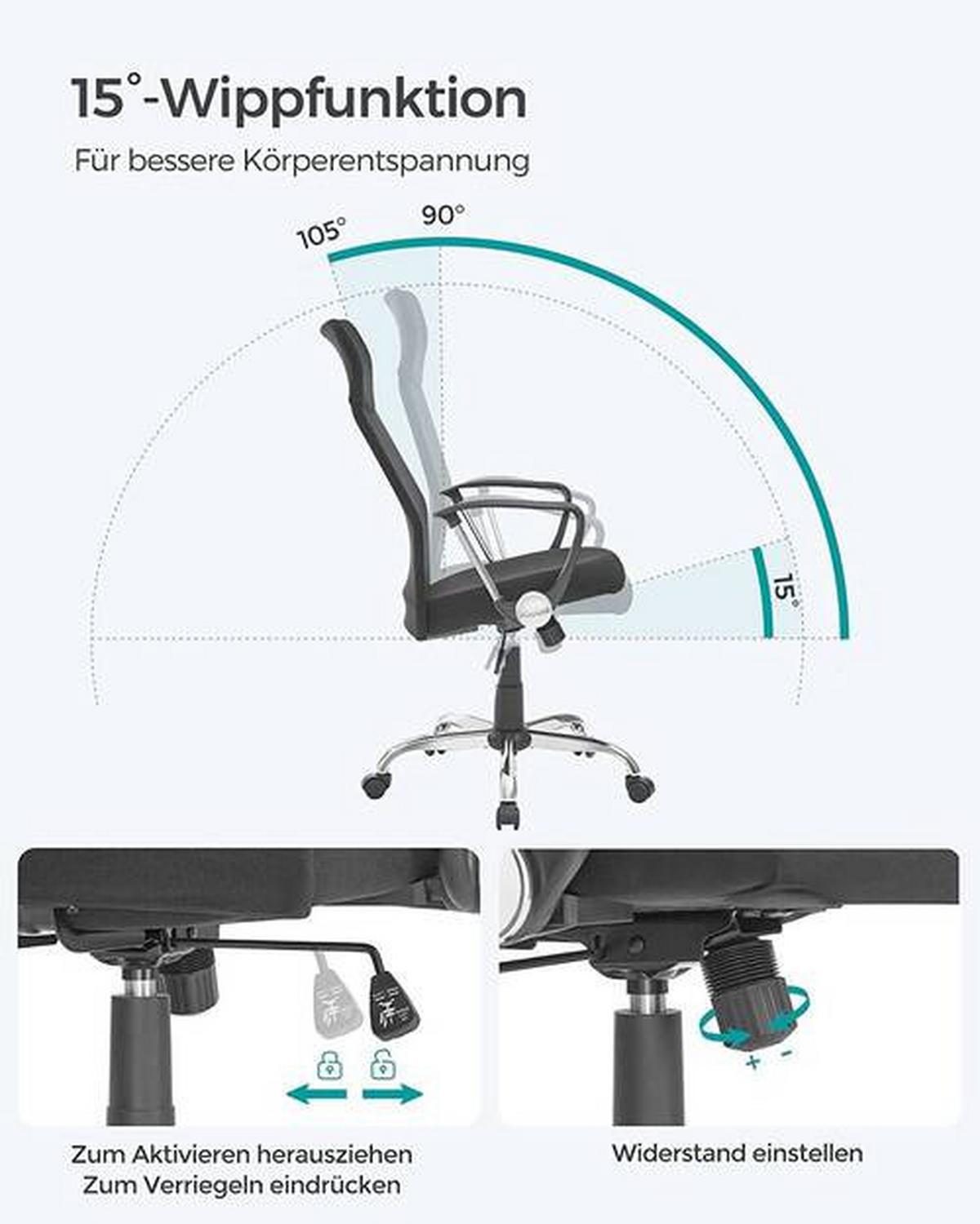 Bürostuhl Mit Armlehnen Schwarz, Bis 120 Kg - Chromfarben/Schwarz, Basics, Kunststoff/Textil (63/110-120/63cm) - Boxxx