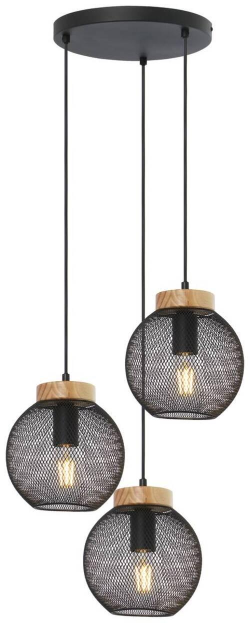 Hängeleuchte Vision H: 120 cm 3-Flammig mit Holz/ Metall - Schwarz/Braun, Basics, Holz/Metall (44/120cm) - Globo
