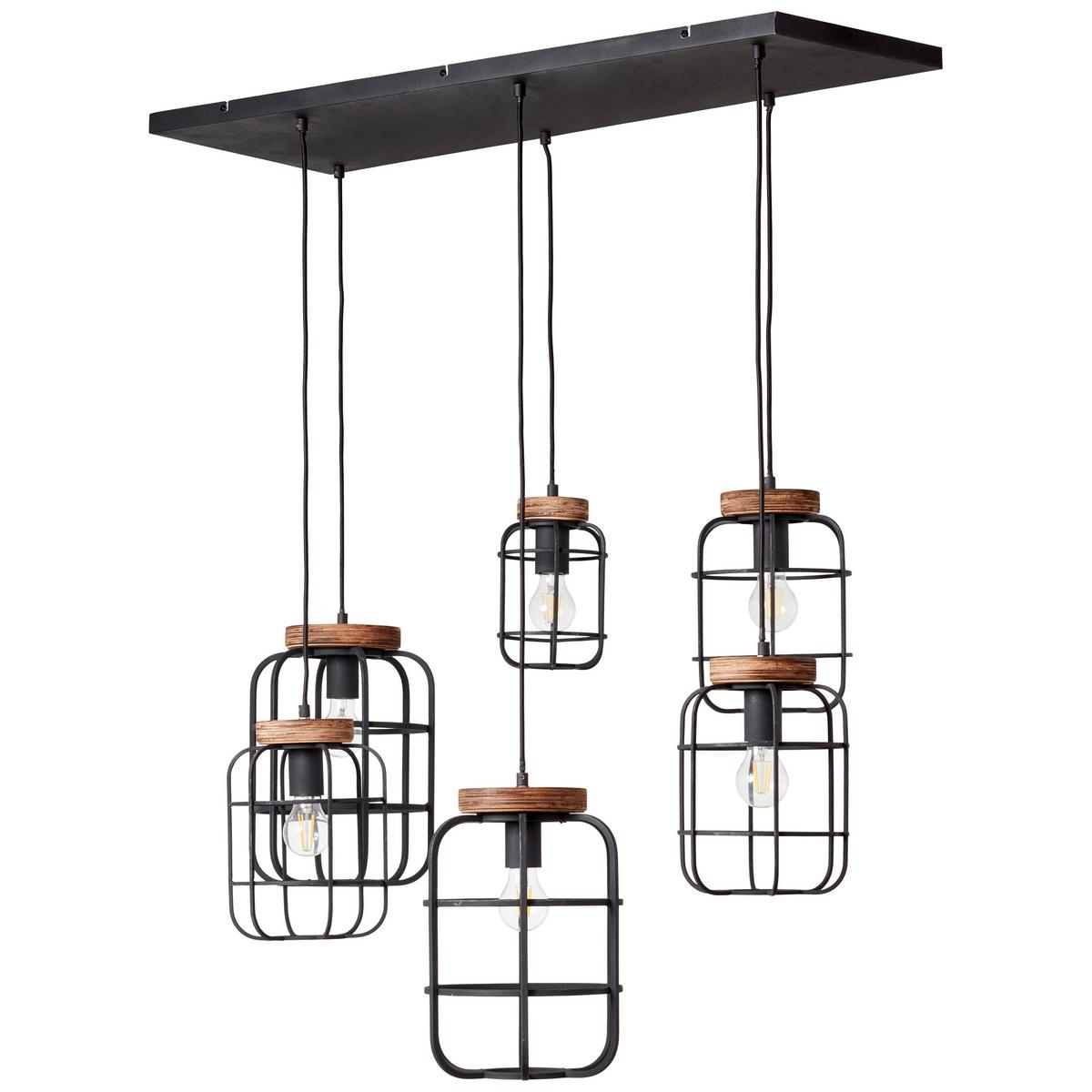 Hängeleuchte 99558/66 Gwen - Schwarz/Braun, KONVENTIONELL, Holz/Metall (110/45/130cm) - Brilliant