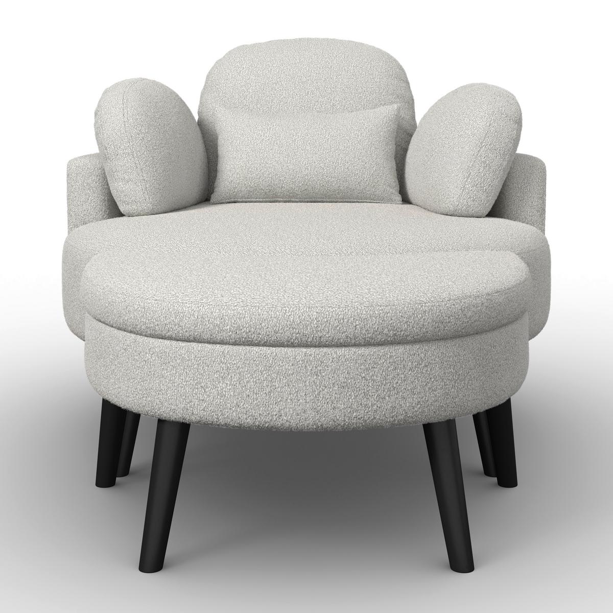 Kreslo s taburetkou BIANCA, sivá ženilka, max. 150 kg - sivá/prírodná farba, Modern, drevo/textil (109/83/148cm) - Bessagi Home