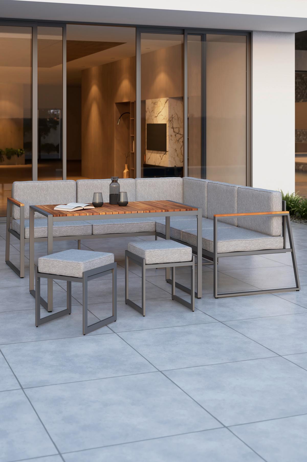 Lounge Garnitúra 5 Részes - natúr színű/szürke, Modern, textil/fa (190/190cm) - Beldano