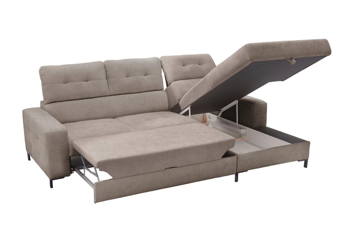 Ecksofa Bonito, Hellbraun Schenkel: 255x176 cm - Hellbraun/Schwarz, Design, Textil (260/176cm) - Livetastic